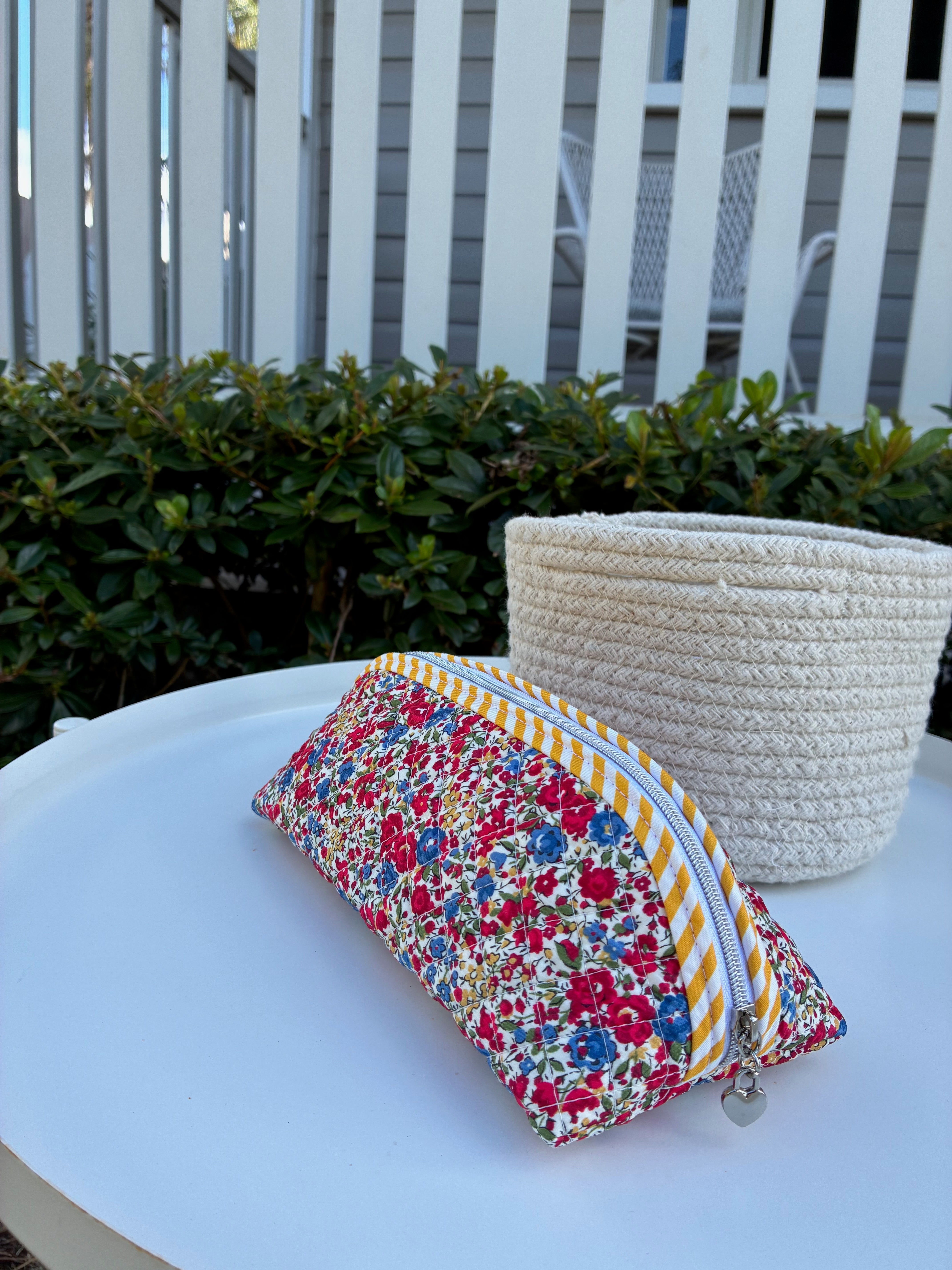 Quilted Trixie Zip Pouch – Emma and Georgina Red (Liberty of London)