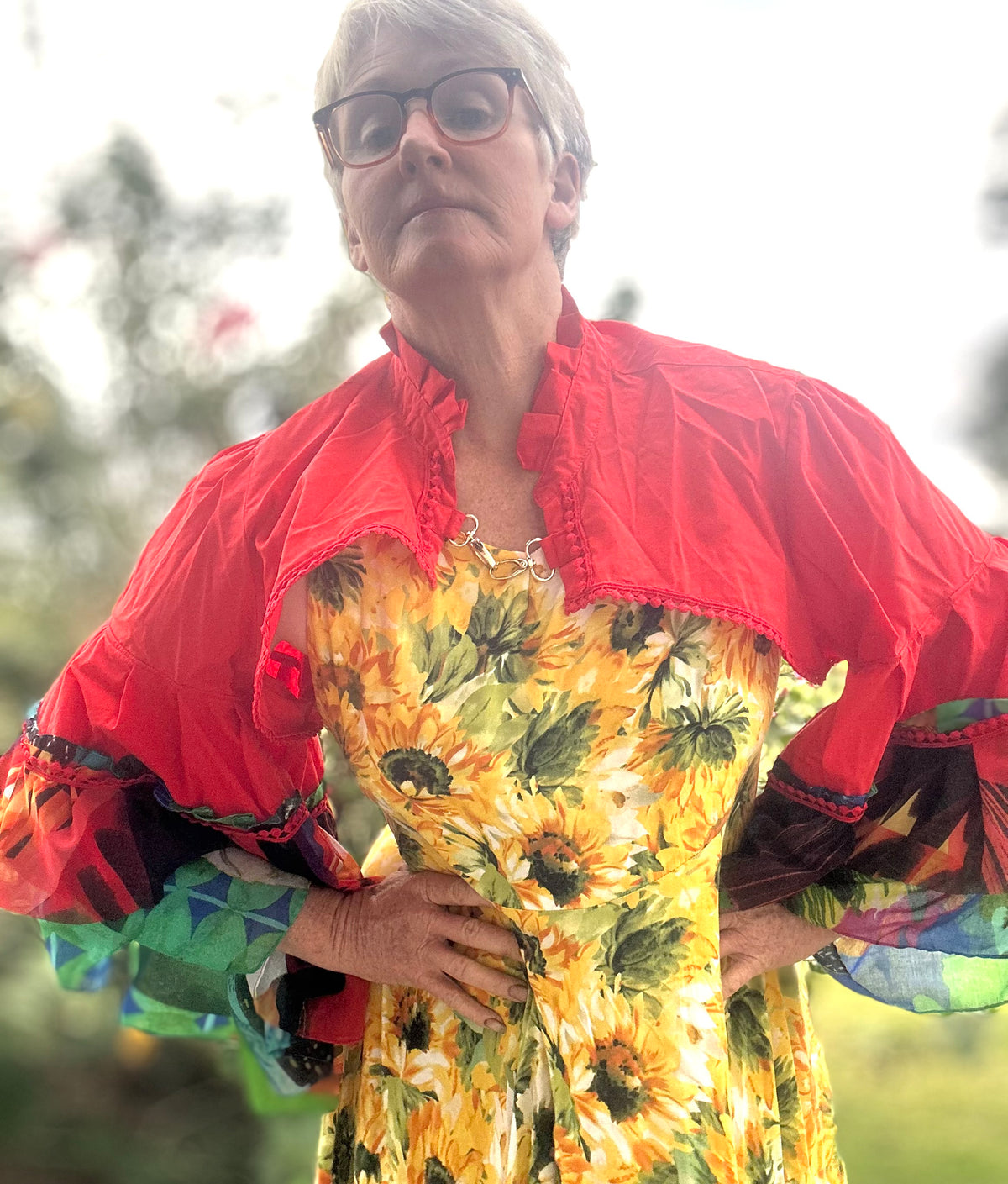 Upcycled Red Bolero Topper Full Chiffon Sleeves