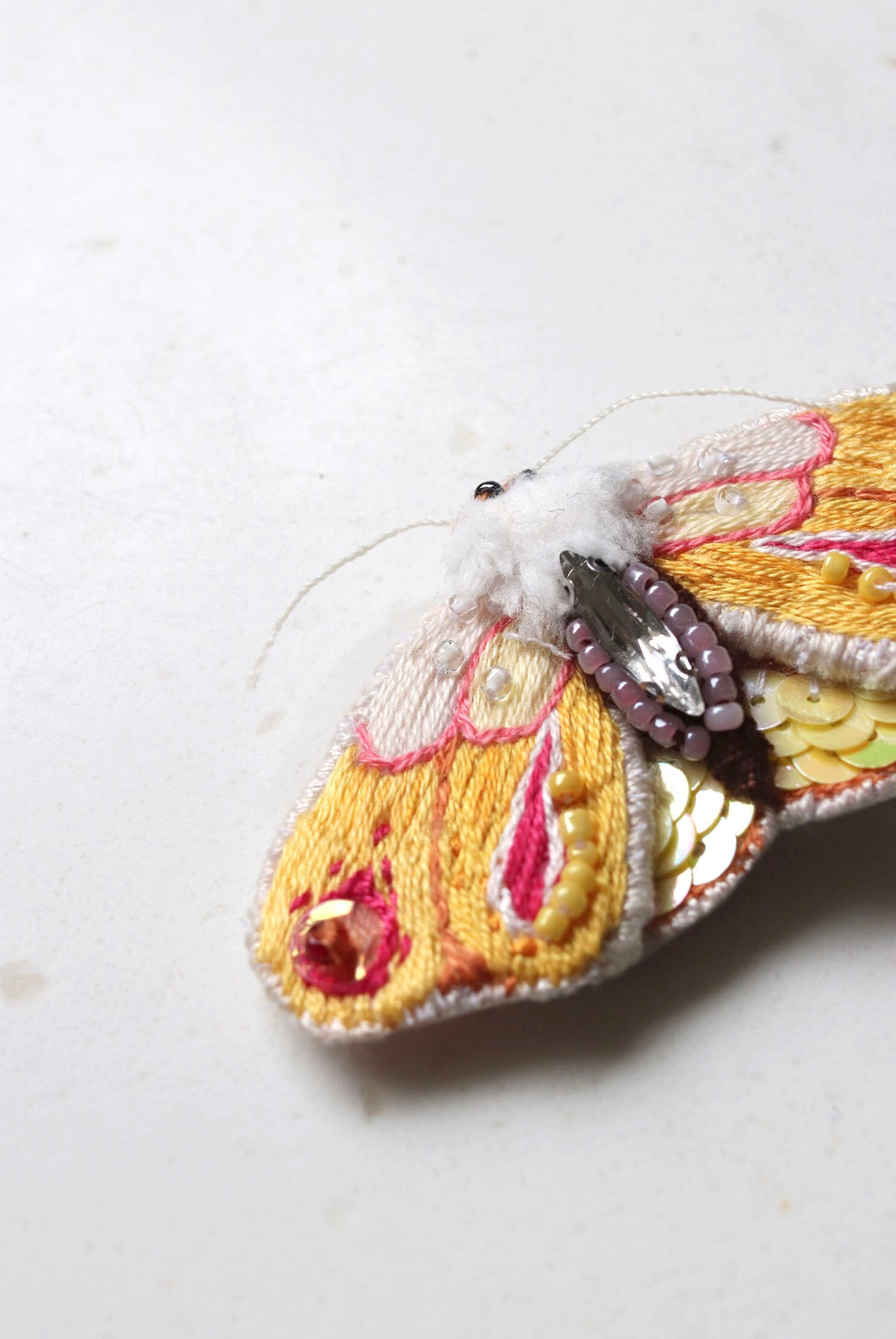Harvest Moon Embroidered Moth Brooch