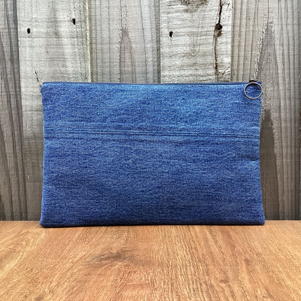 Large Upcycled Denim Pencil Case – Three Red Hearts