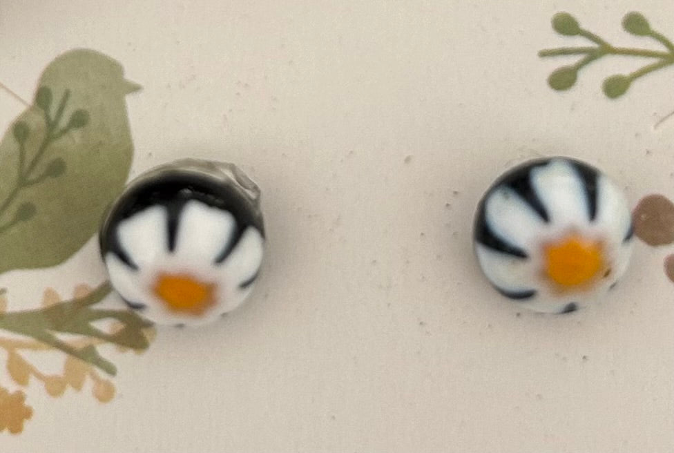 Fused Glass Daisies Millefiore Earrings