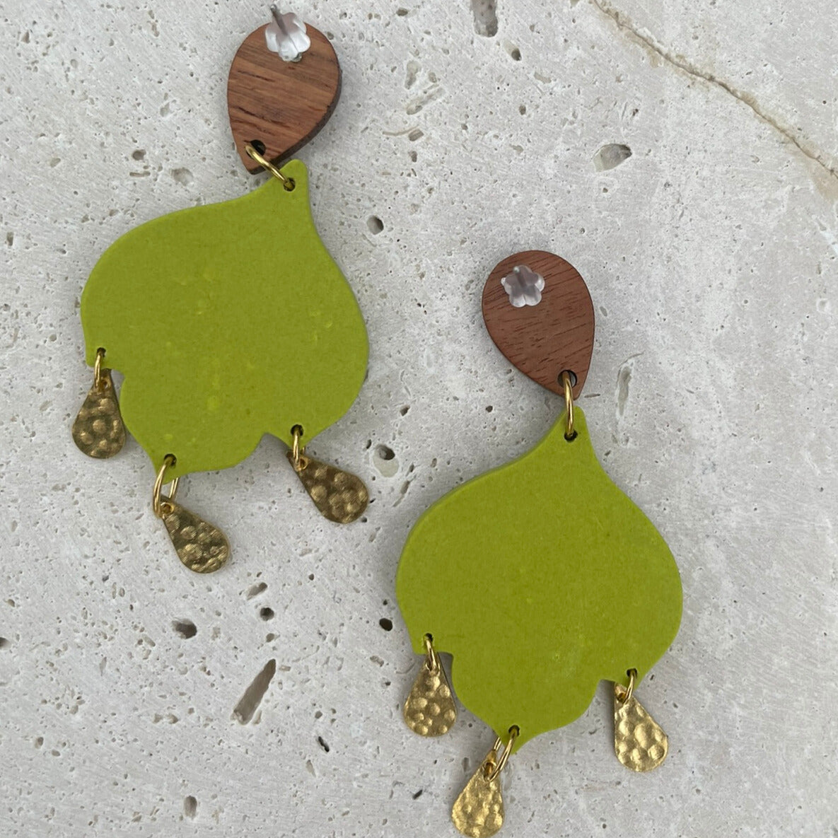 Bohemian green leaf polymer clay earrings