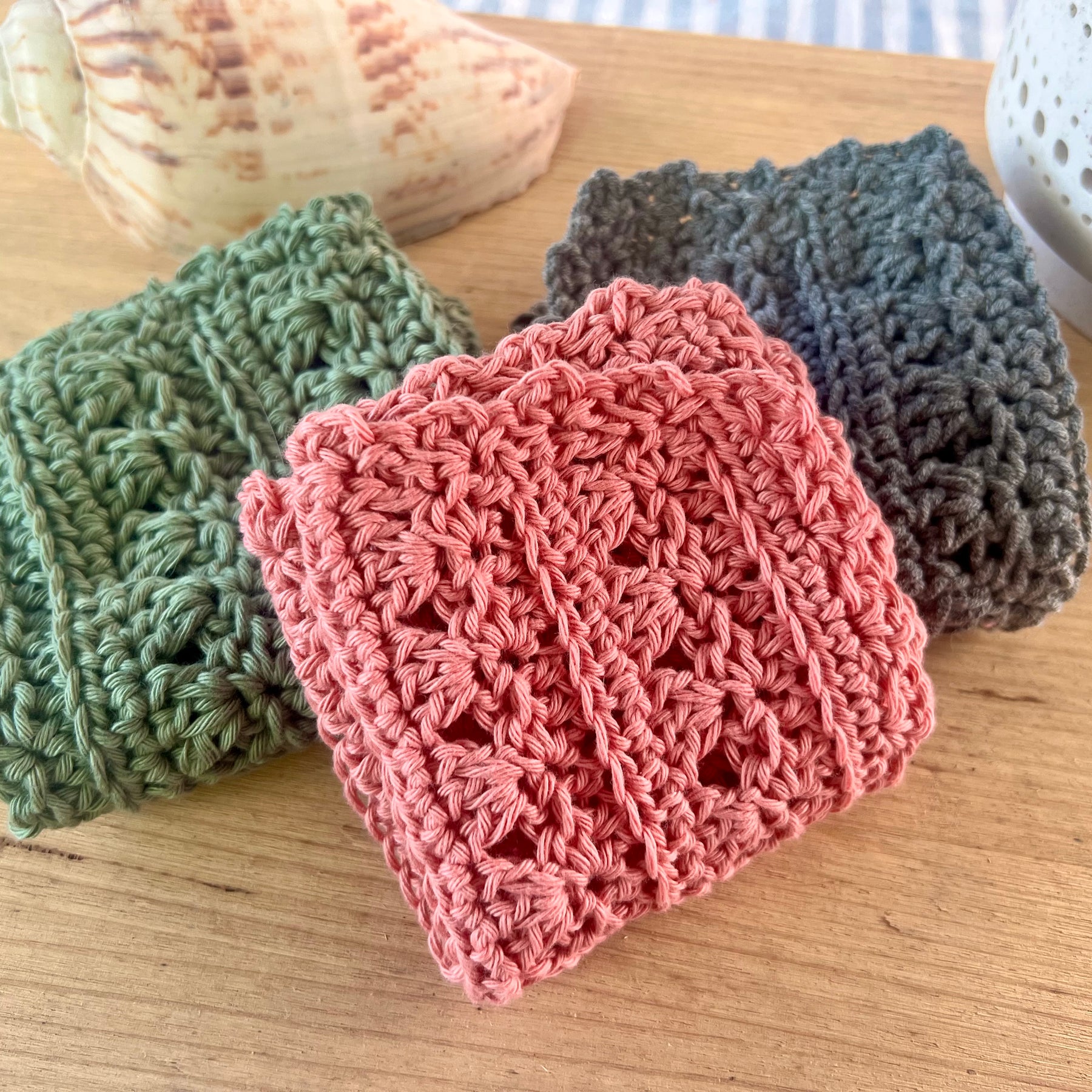 Crochet Washcloths Set of 3 Handmade Cotton Face Cloths  Eco Gift