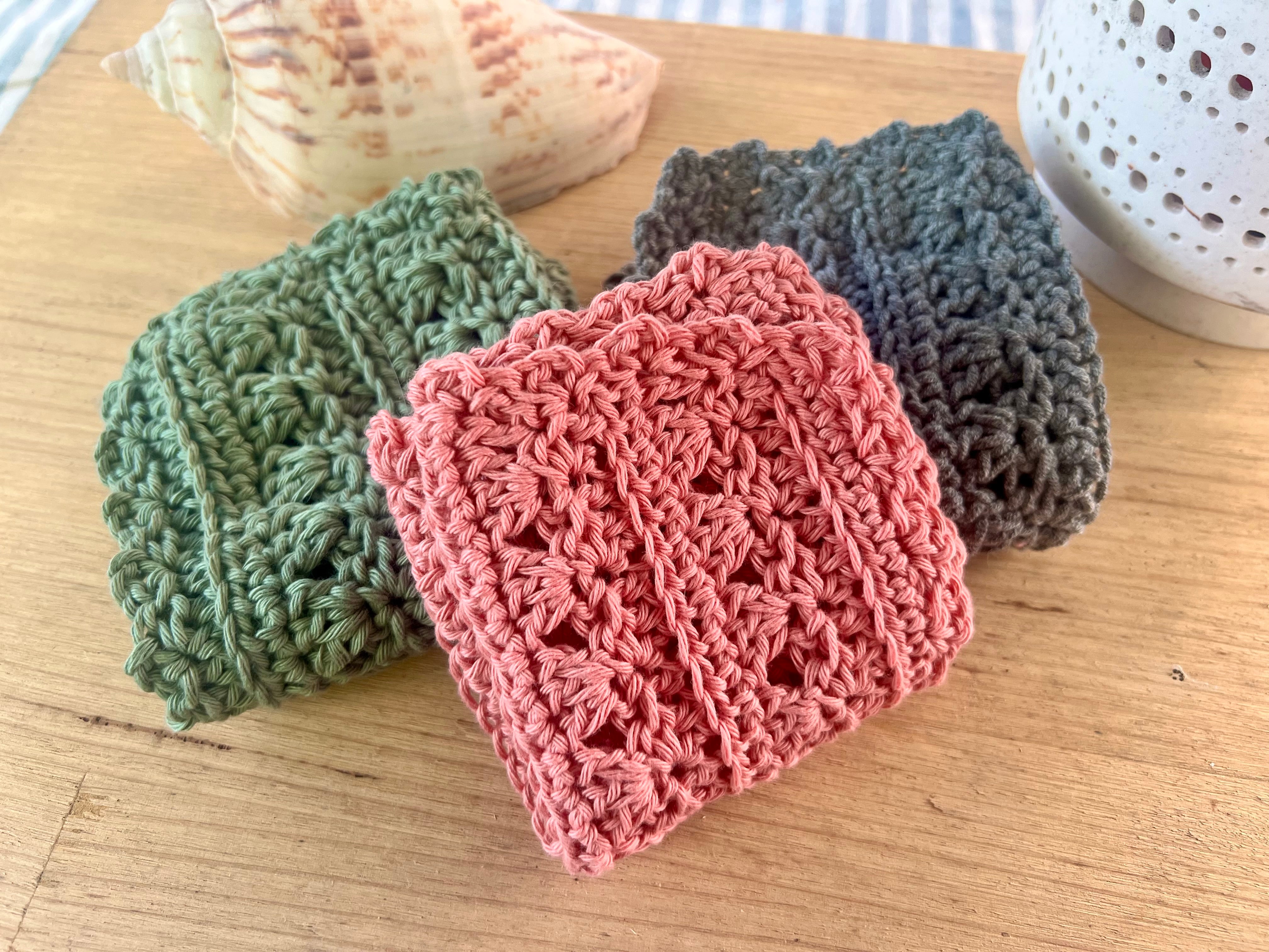 Crochet Washcloths Set of 3 Handmade Cotton Face Cloths  Eco Gift