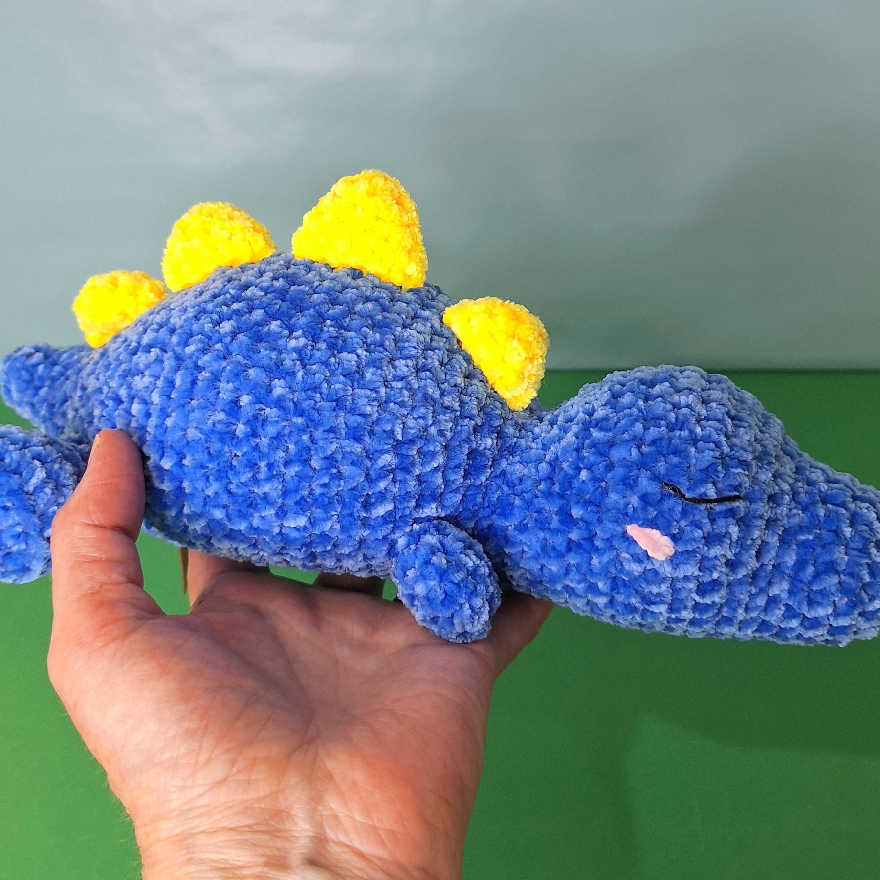Blue Sleepy Velvet Crocheted Dinosaur- cuddle toy