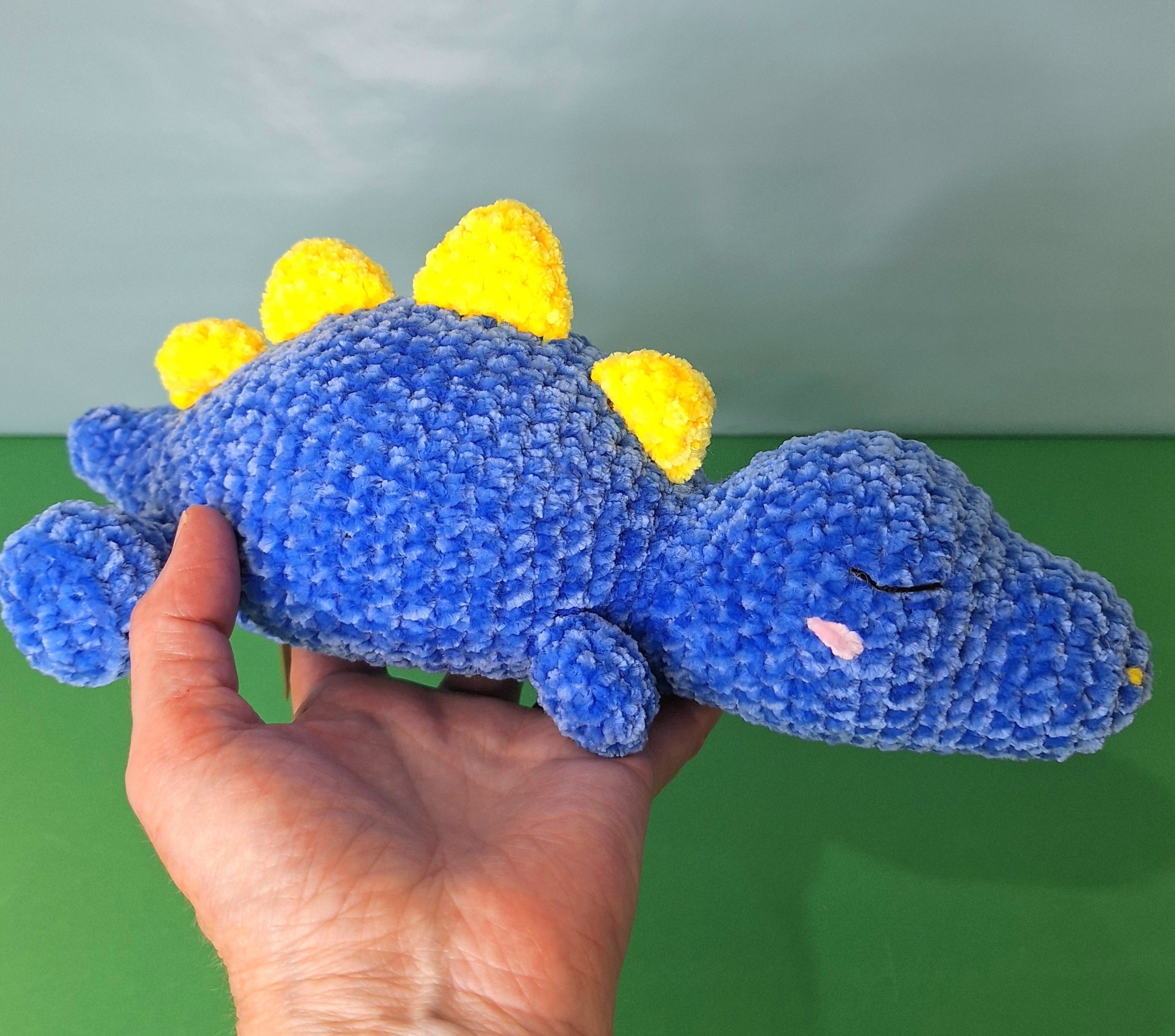 Blue Sleepy Velvet Crocheted Dinosaur- cuddle toy