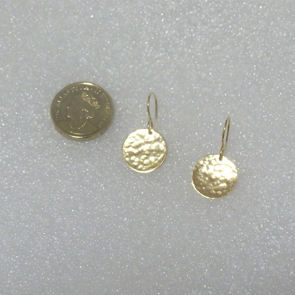 14K Gold-Fill Textured Round Disc On Trend Dangle Earrings