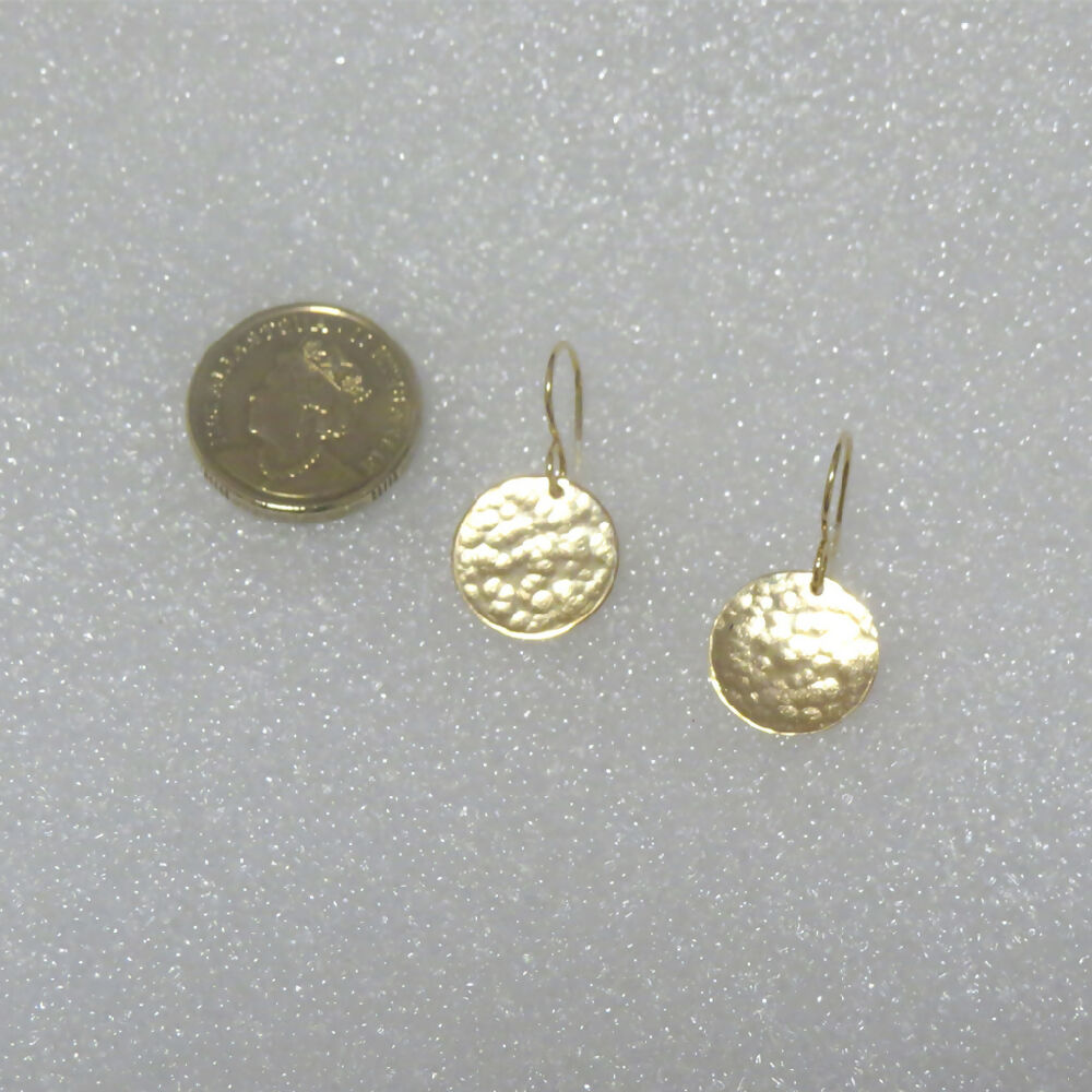 14K Gold-Fill Lightly Textured Round Disc Earrings, Hand Crafted, On Trend Jewellery