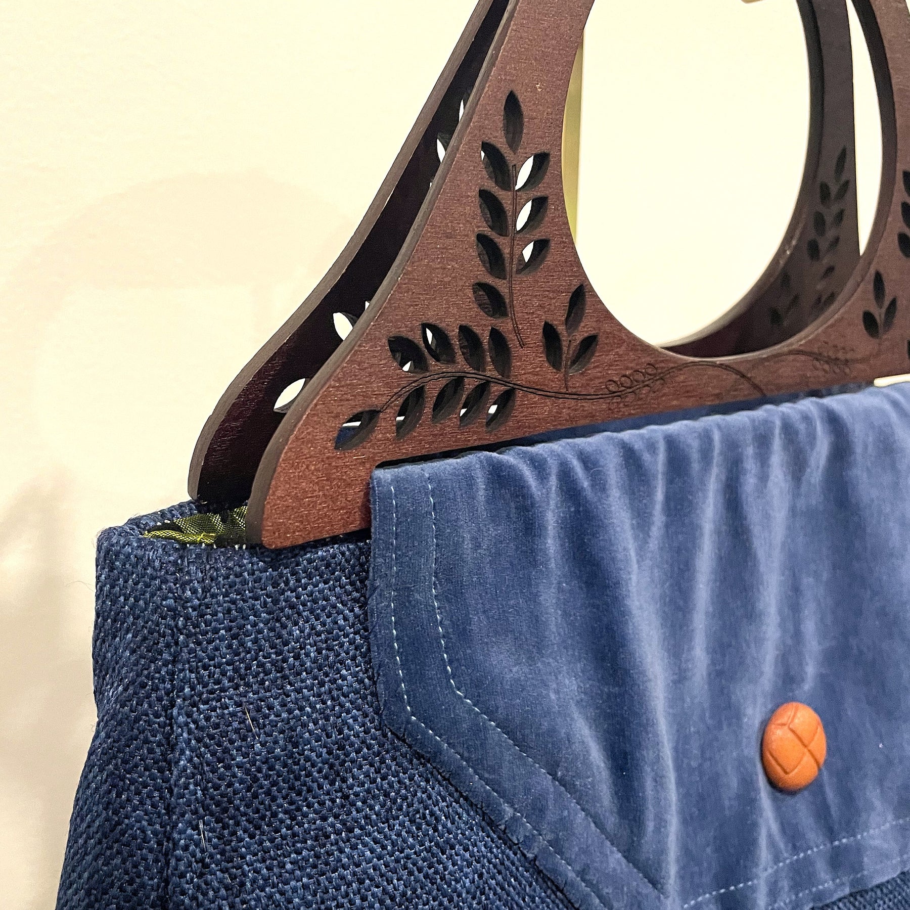 Handmade Blue Wooden Handled Handbag