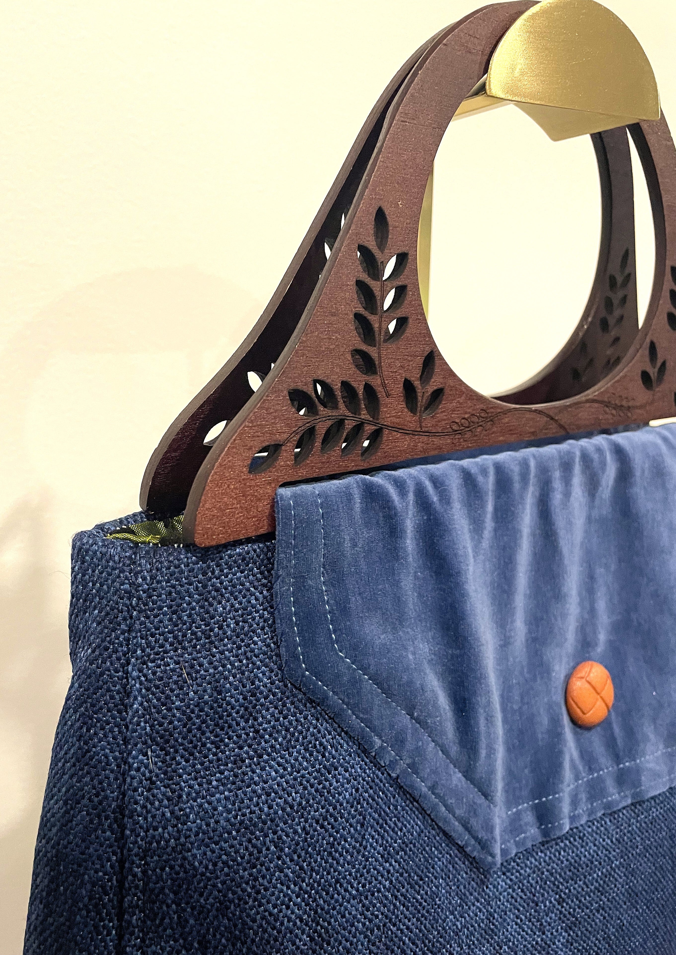 Handmade Blue Wooden Handled Handbag