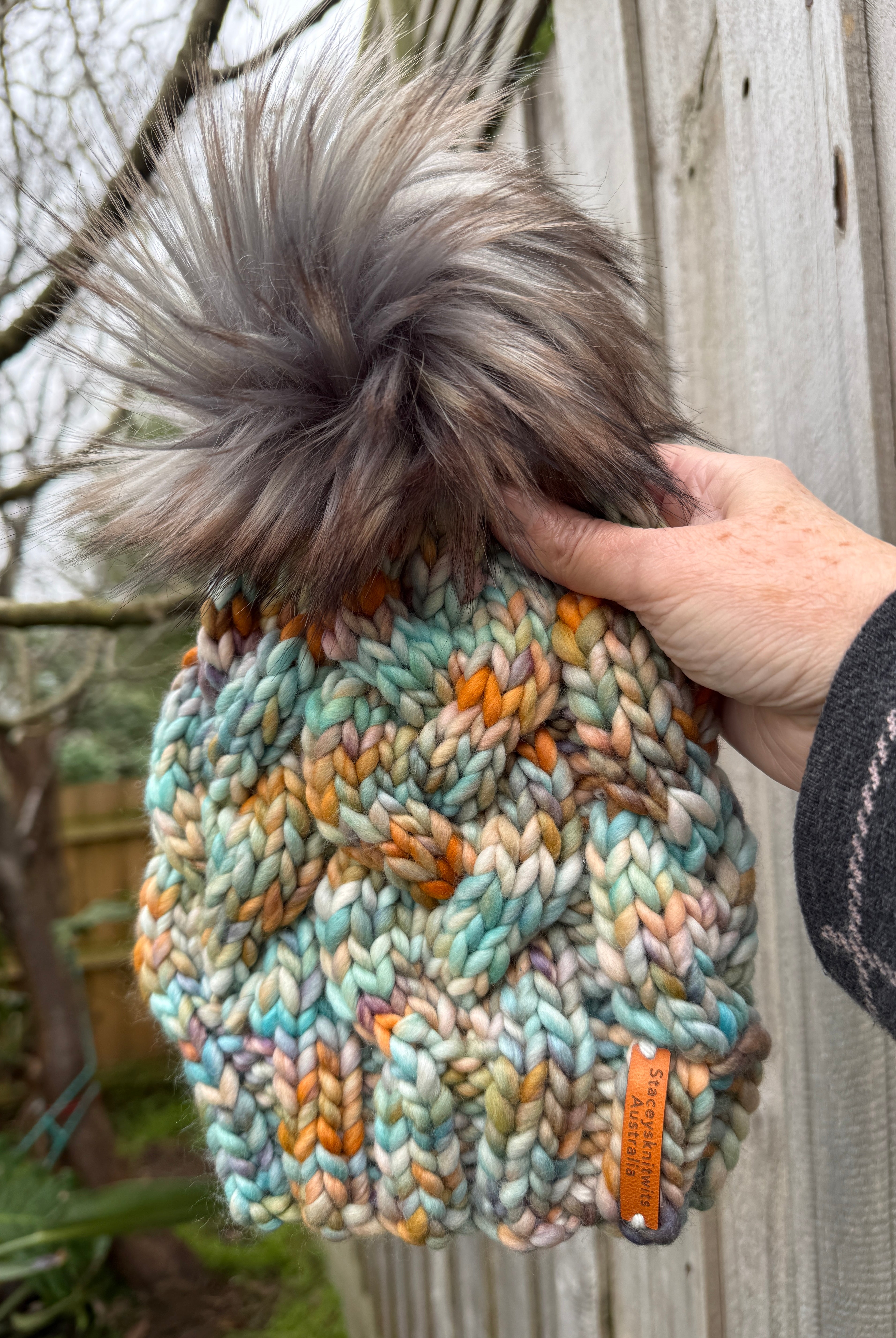Hand Knitted Merino Beanie, Luxurious PomPom Cable Beanie