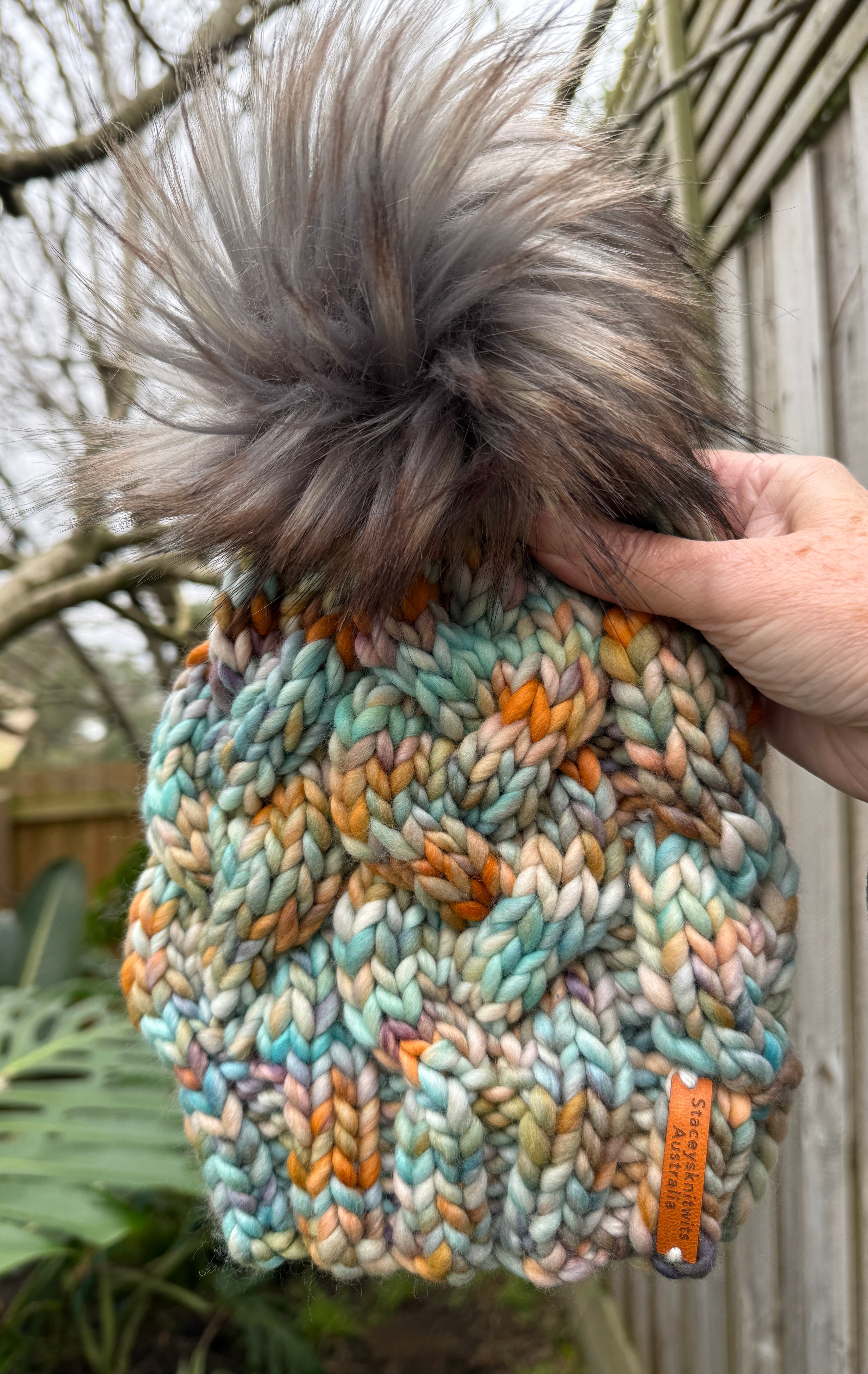 Hand Knitted Merino Beanie, Luxurious PomPom Cable Beanie