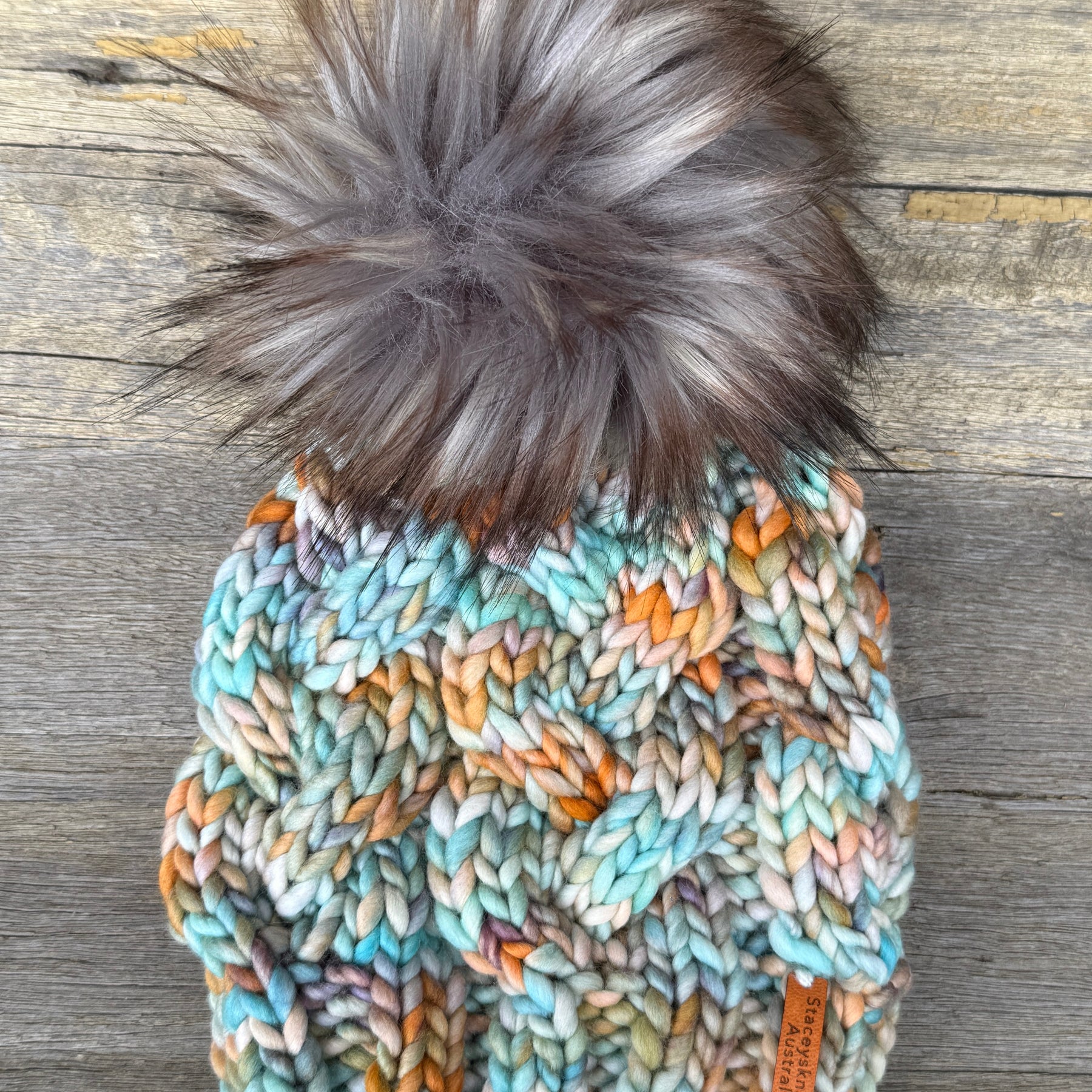 Hand Knitted Merino Beanie, Luxurious PomPom Cable Beanie