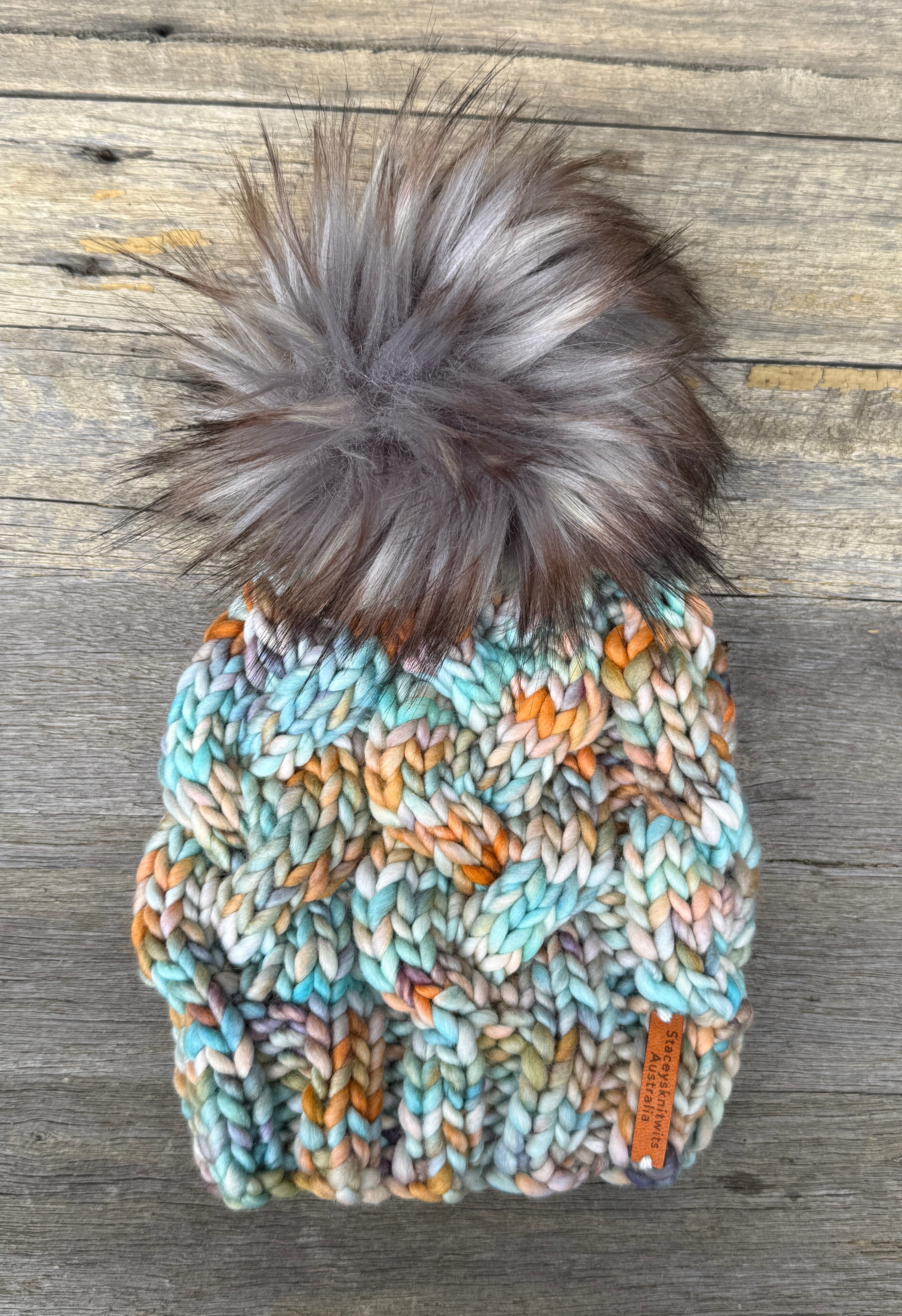 Hand Knitted Merino Beanie, Luxurious PomPom Cable Beanie