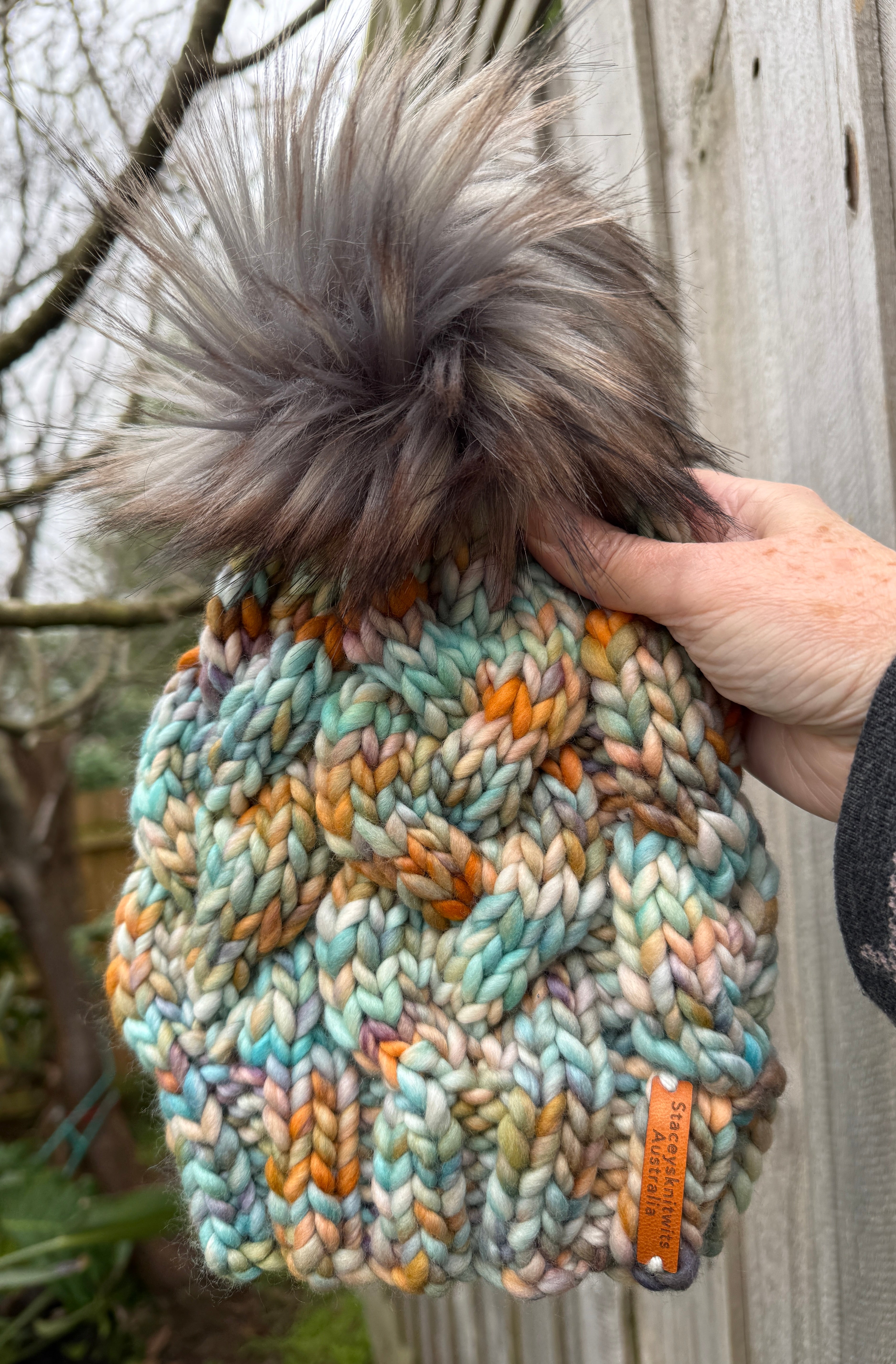 Hand Knitted Merino Beanie, Luxurious PomPom Cable Beanie