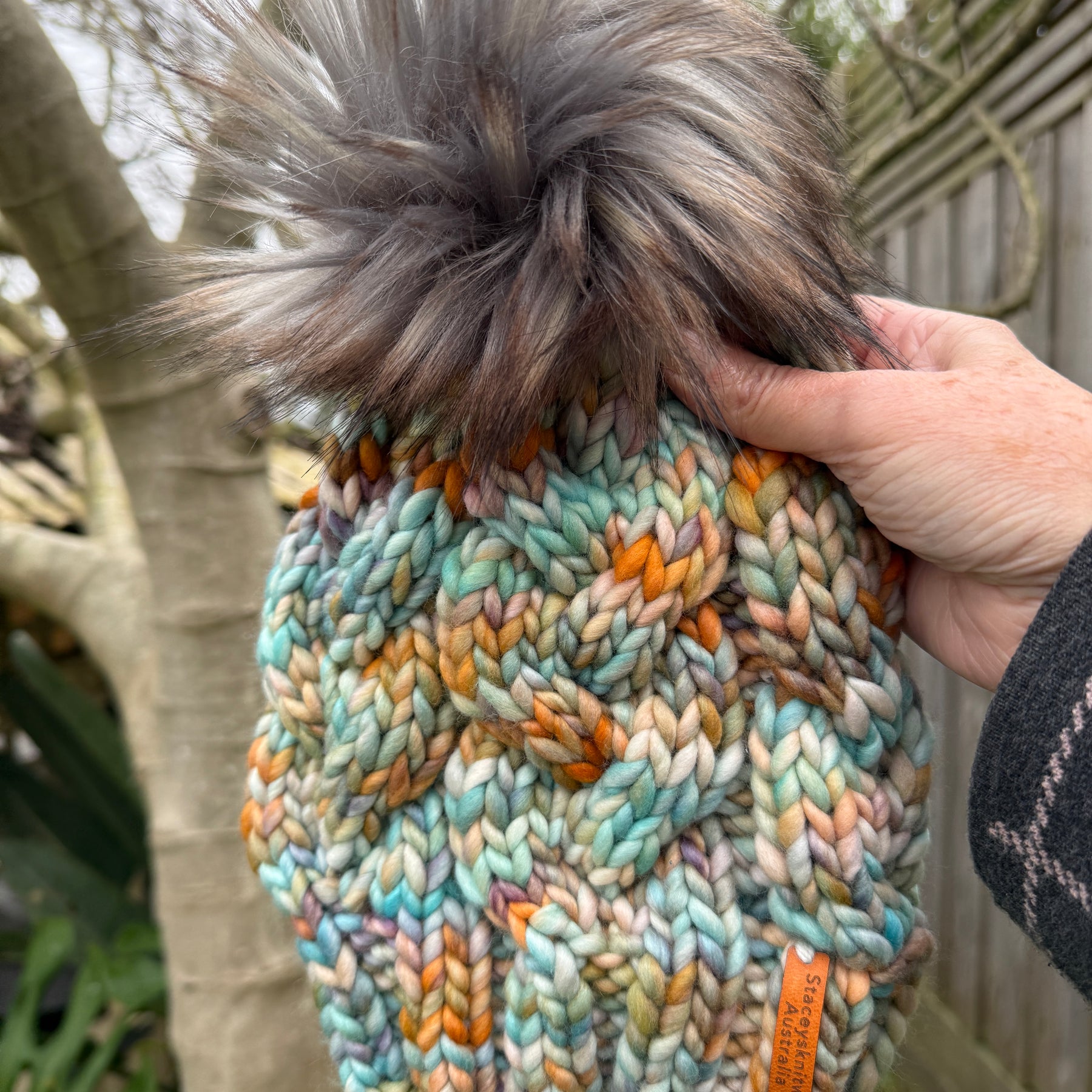 Hand Knitted Merino Beanie, Luxurious PomPom Cable Beanie