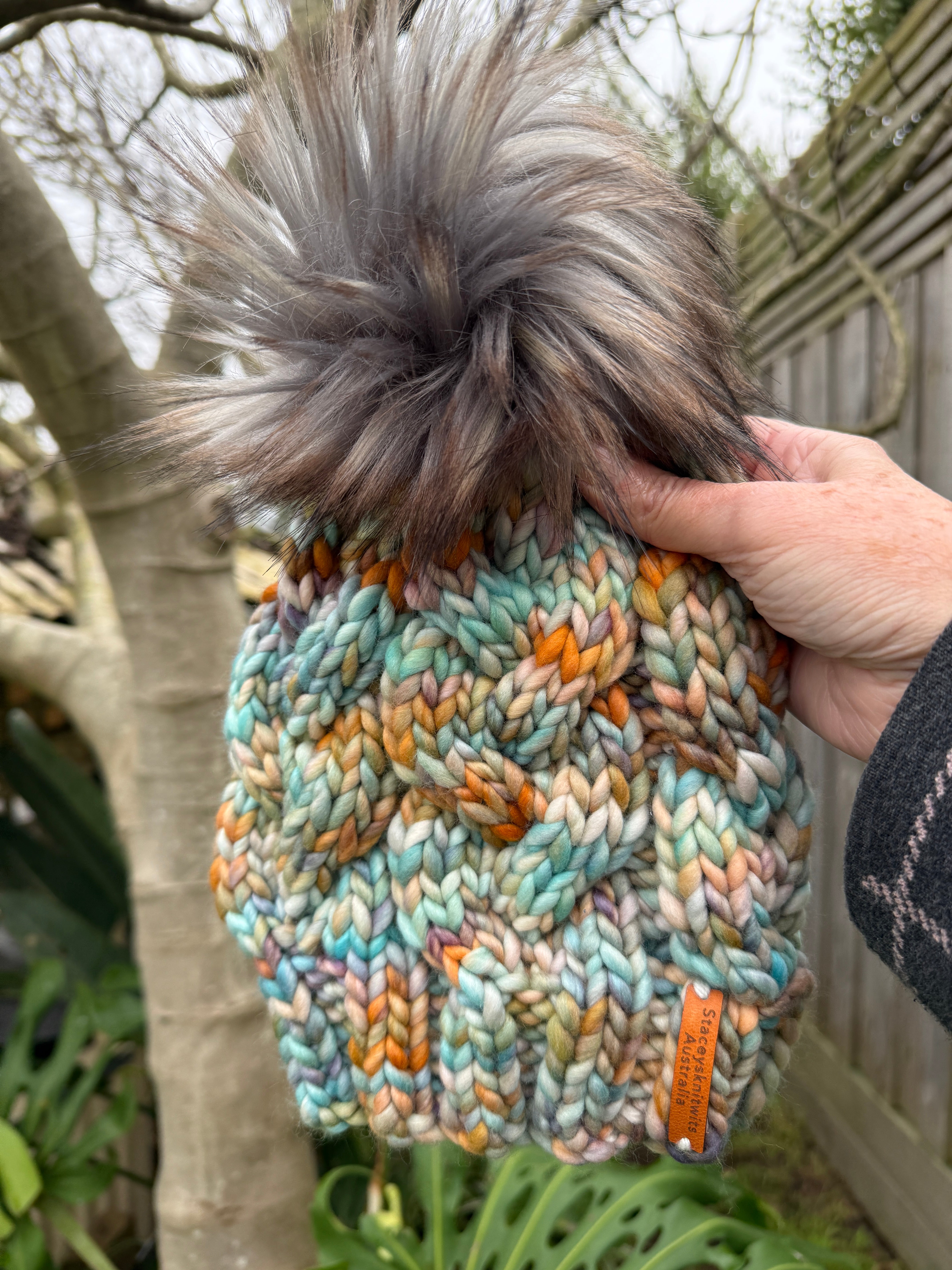 Hand Knitted Merino Beanie, Luxurious PomPom Cable Beanie