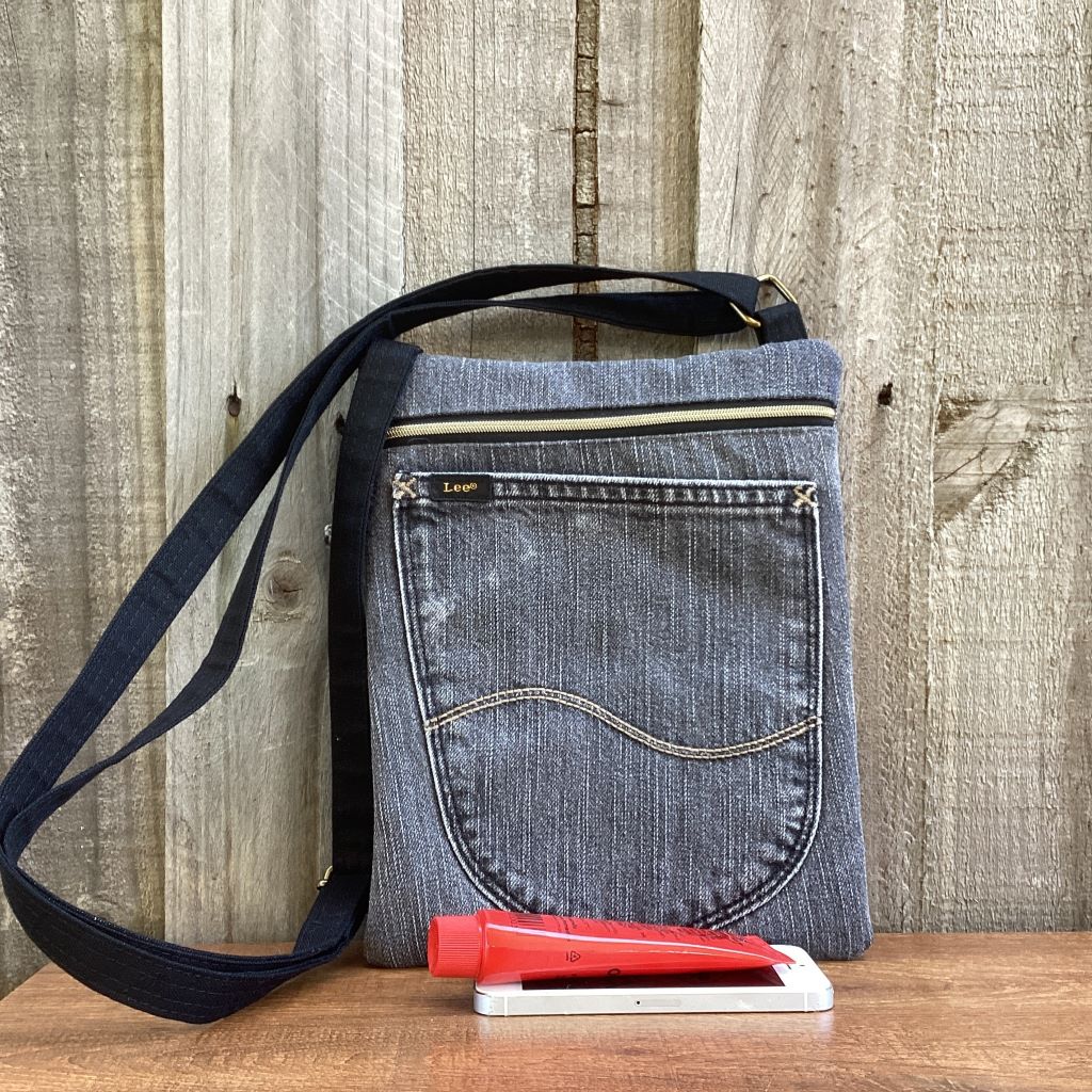 Grey Upcycled Denim Crossbody Bag – Jeans Back Pocket