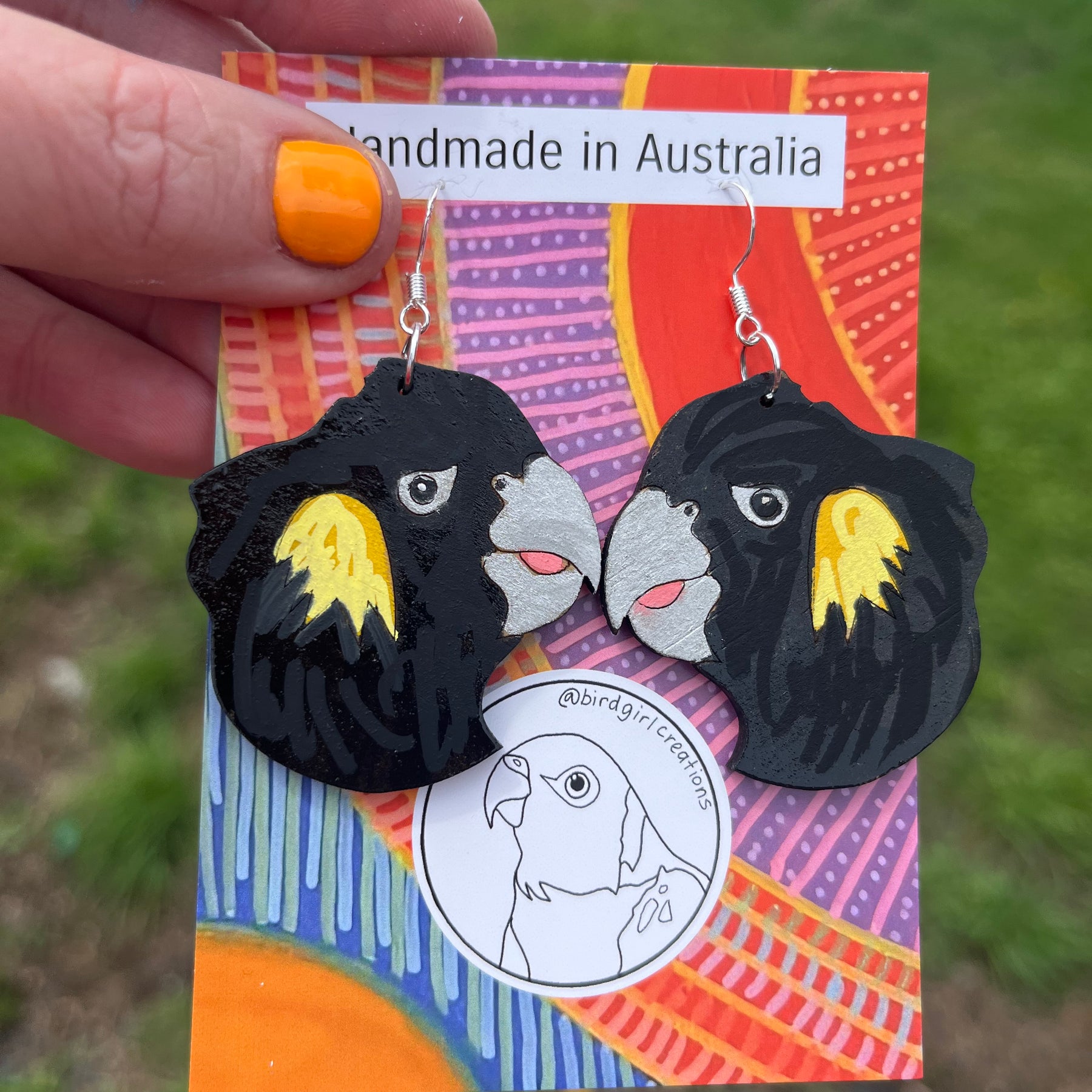 Yellow-tailed Black Cockatoo Head Earrings