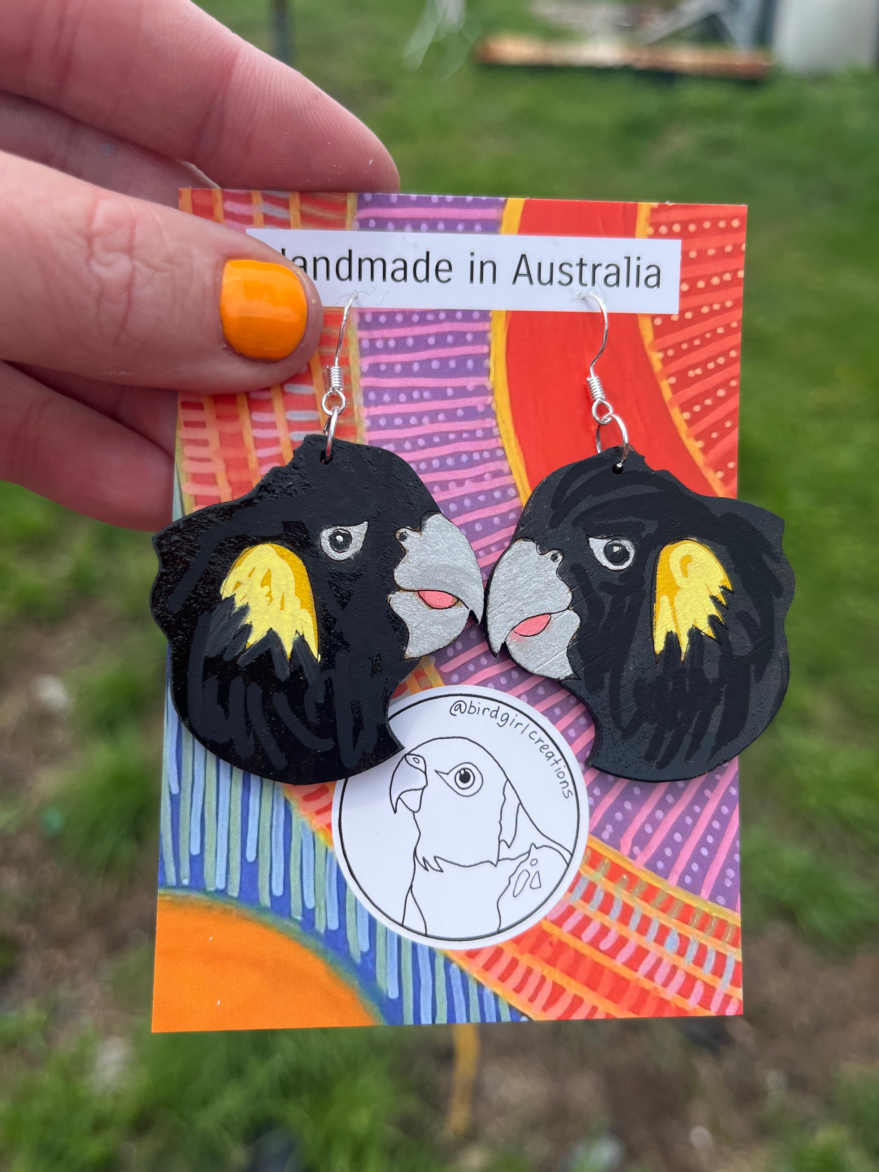 Yellow-tailed Black Cockatoo Head Earrings
