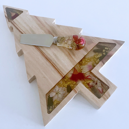 Small Camphor Laurel Botanical Christmas Tree Serving Board and Knife Set - 30cm