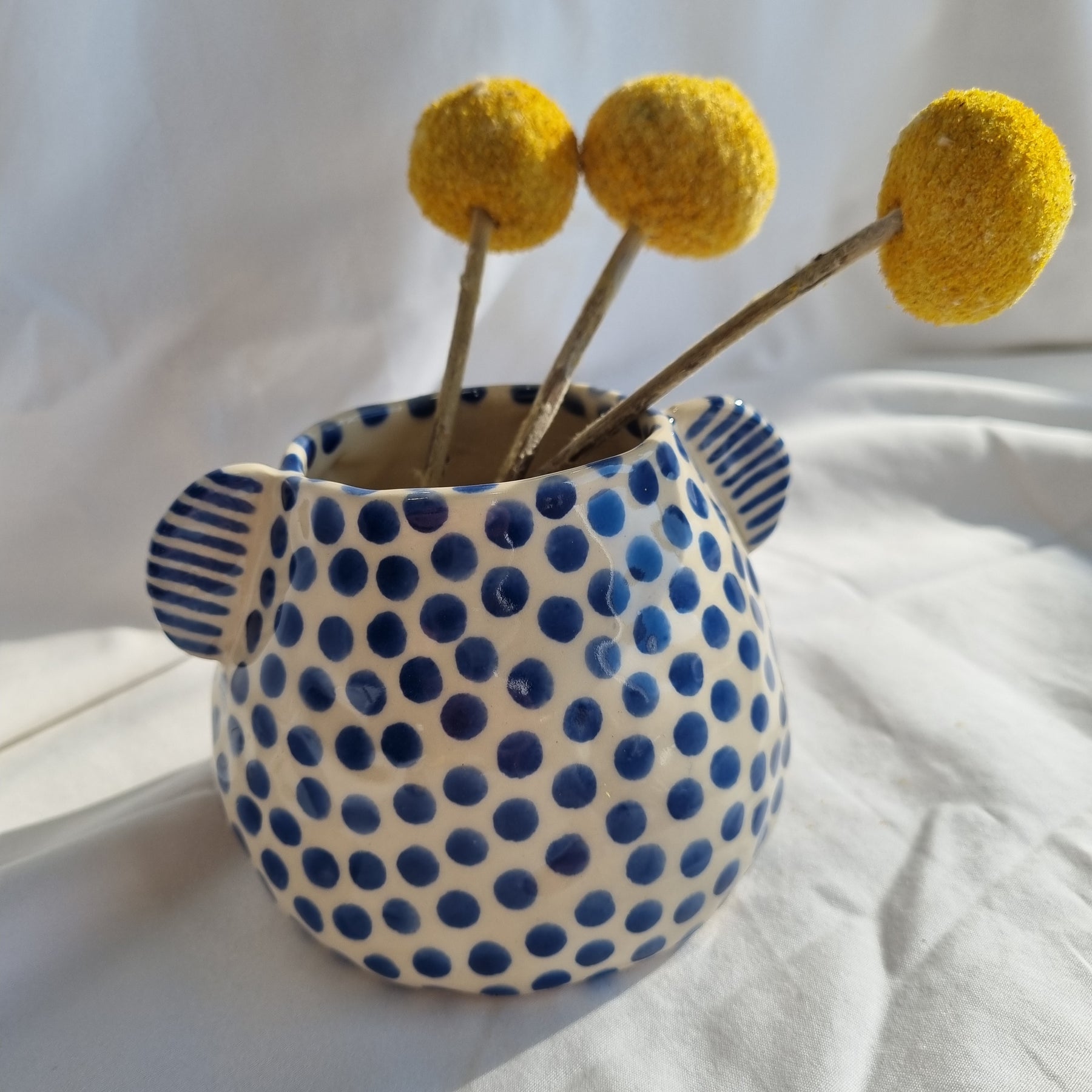 Large Blue Dot Sculptural Bud Vase