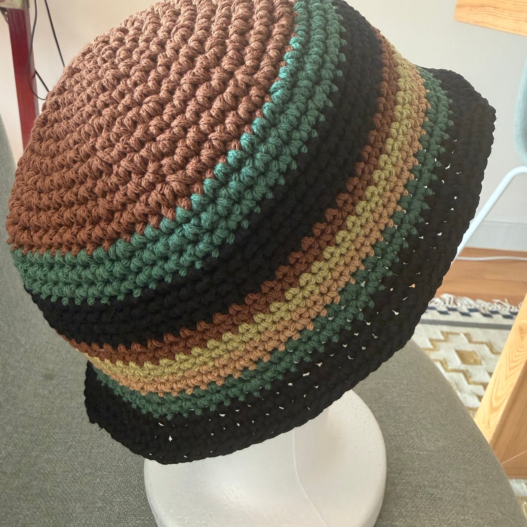 Handmade Striped Crochet Bucket Hat – Earthy Colours \| Custom Colours Available