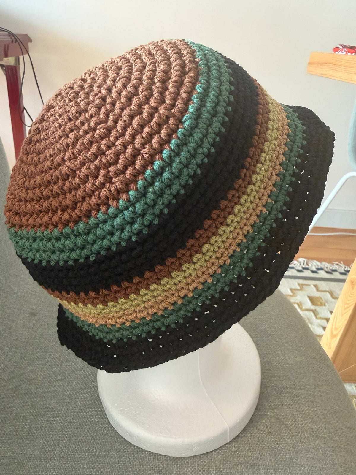Handmade Striped Crochet Bucket Hat – Earthy Colours \| Custom Colours Available