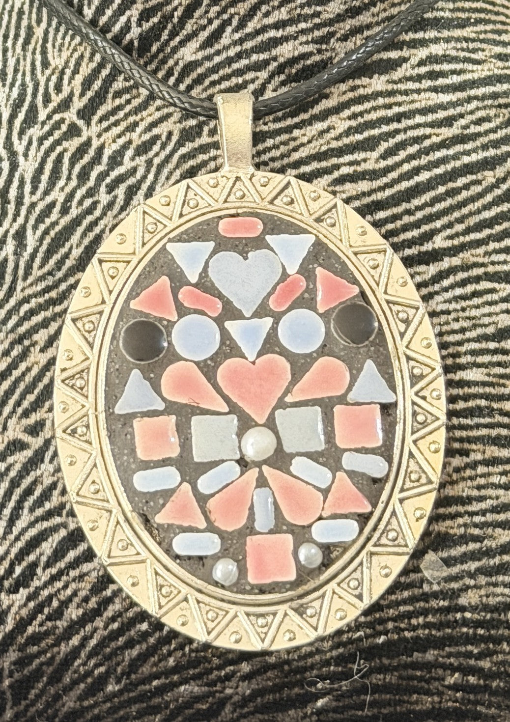 Mosaic Oval Silver Pendant