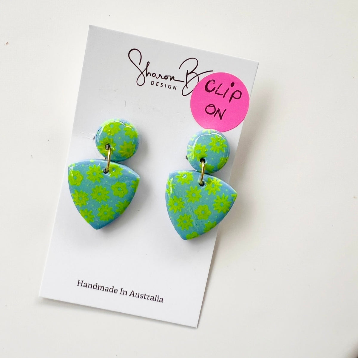 Earrings~Green~Dangles~flowers ~ClipOns