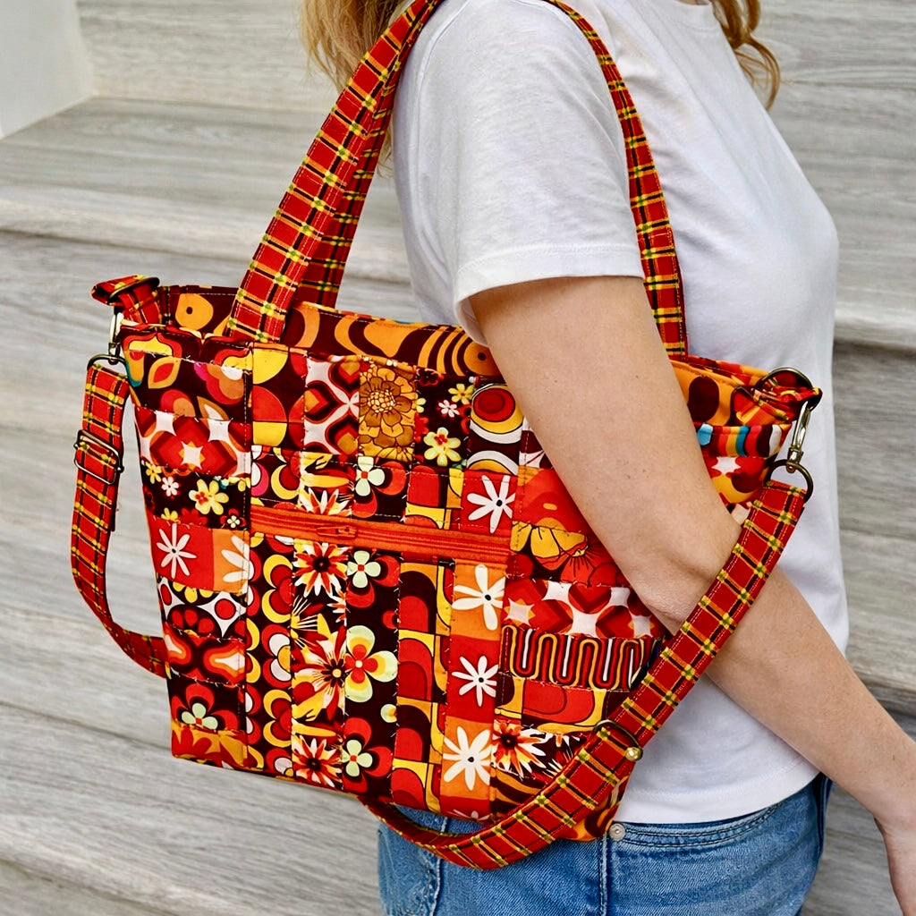 Retro Groove crossbody patchwork tote