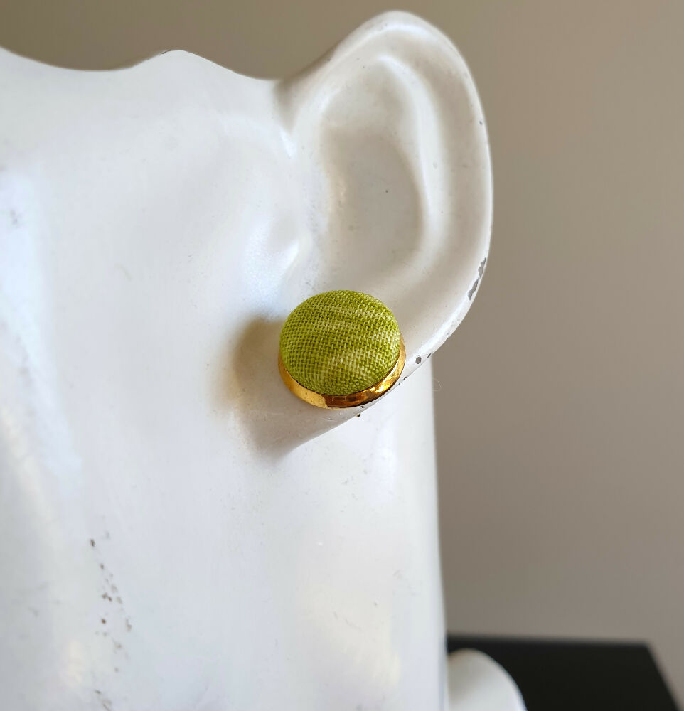 1.4cm Round Yellow Green Plants cotton fabric Cabochon stud earrings