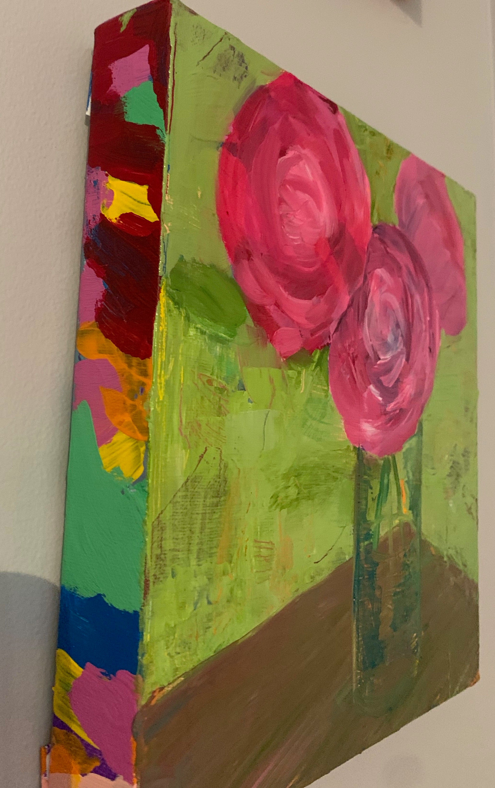 Pink Roses Abstract Flowers Wall Art