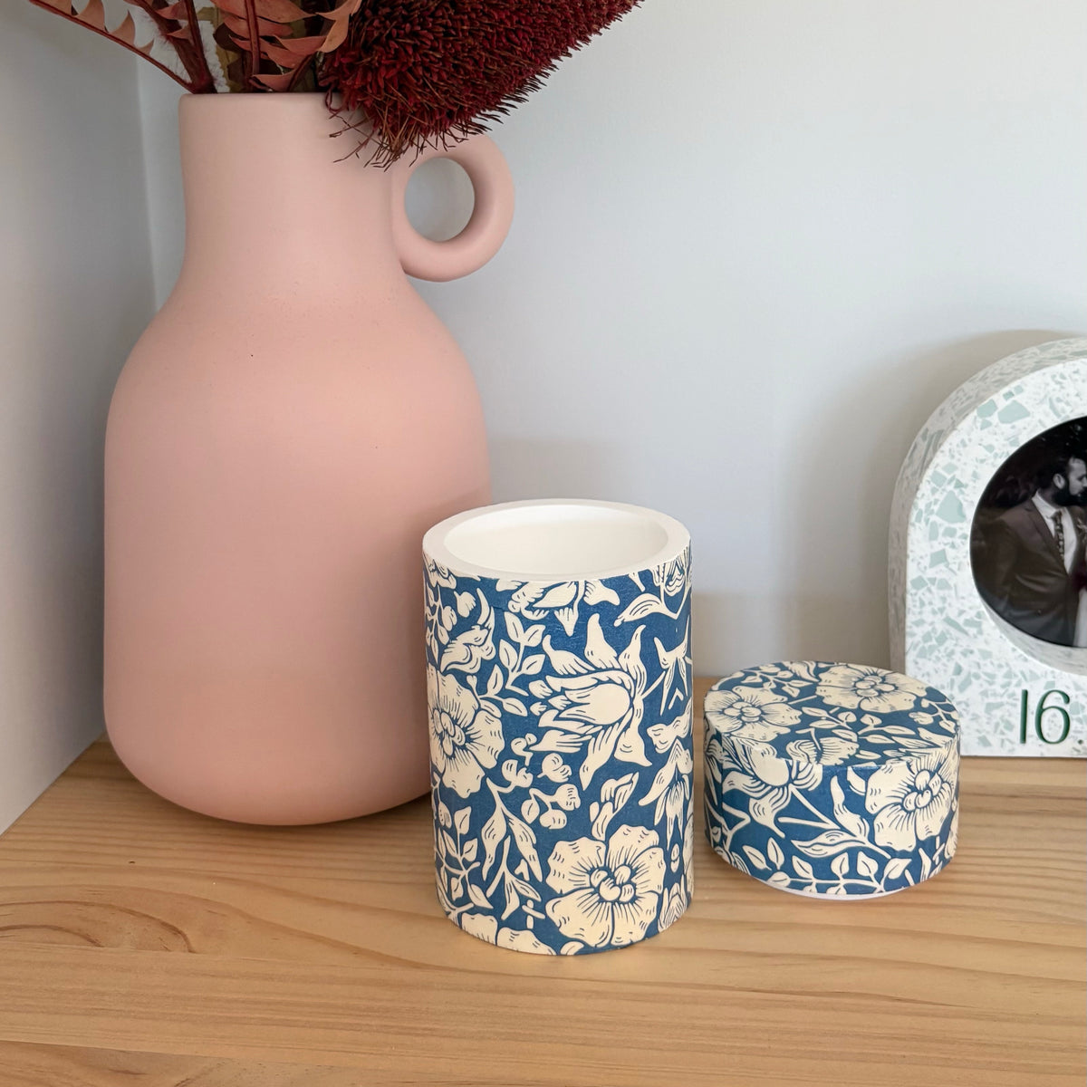 Decoupaged lidded jar