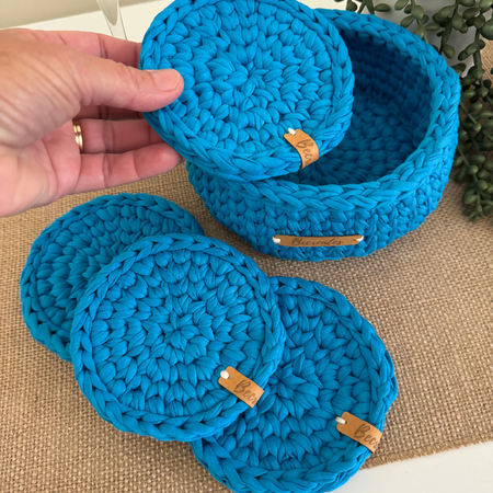 Coasters & Basket Set | Azure Blue | Entertaining | Home Decor Gift