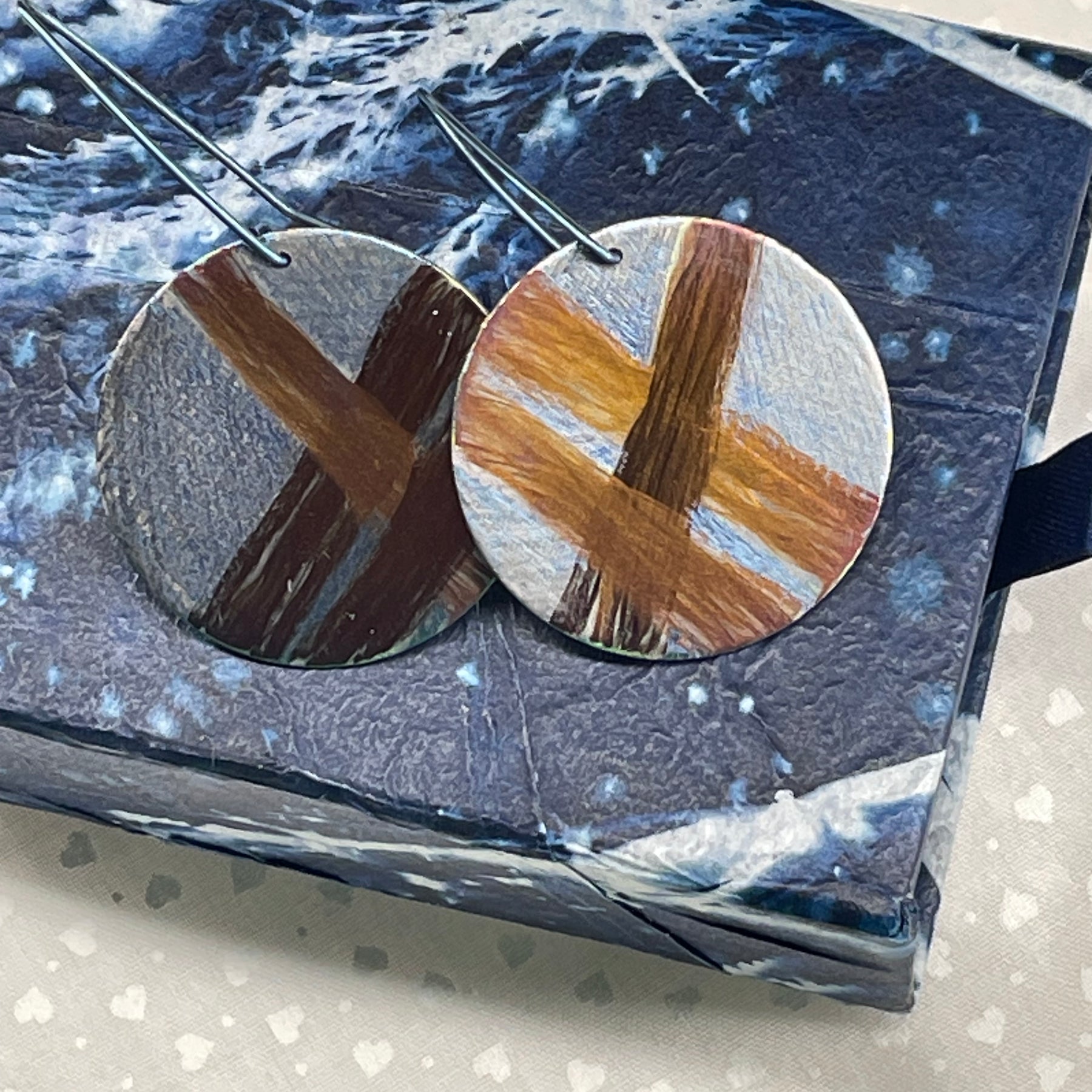 Titanium Disc Earrings-Ice Blue and Bronze