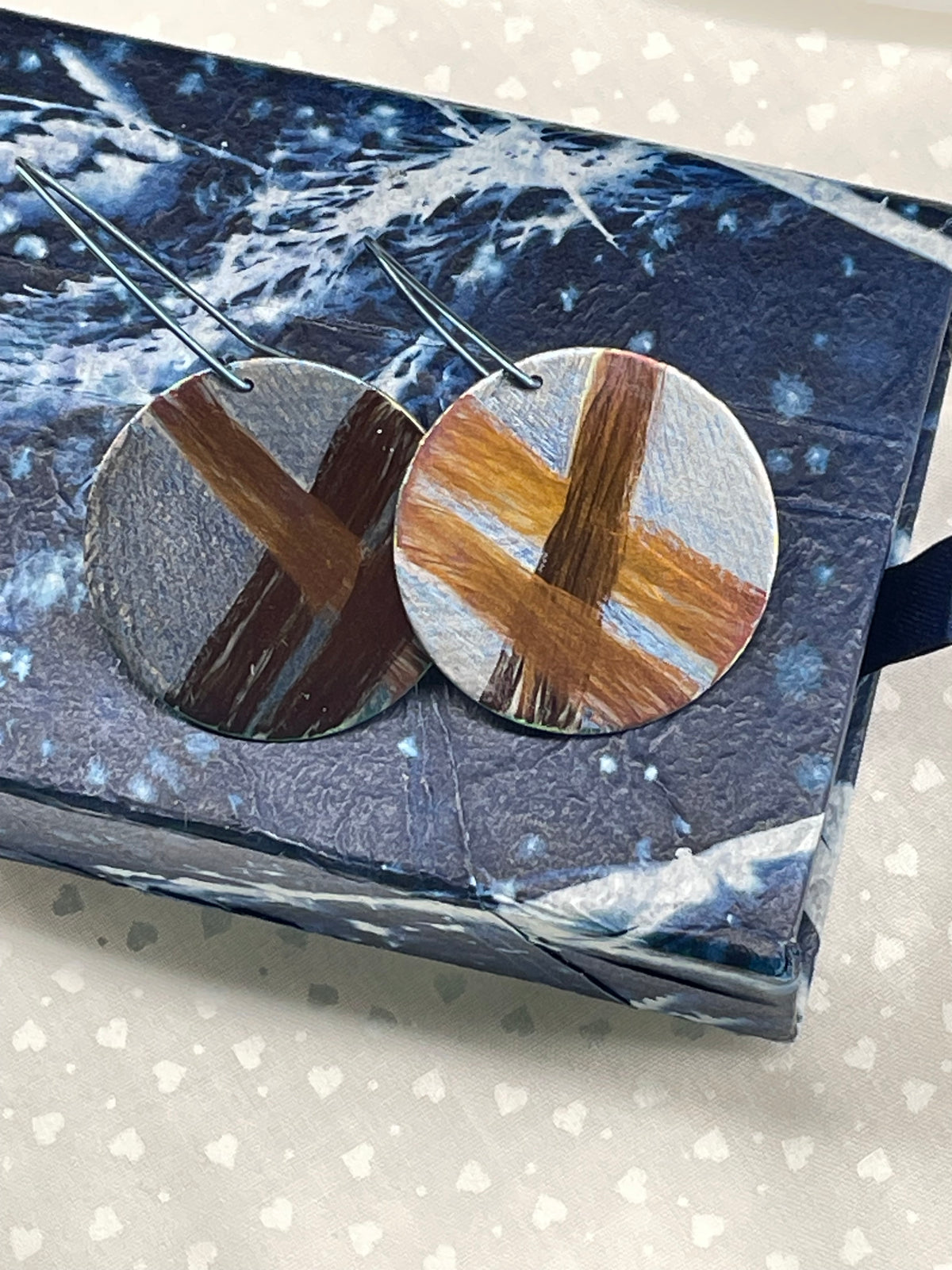 Titanium Disc Earrings-Ice Blue and Bronze