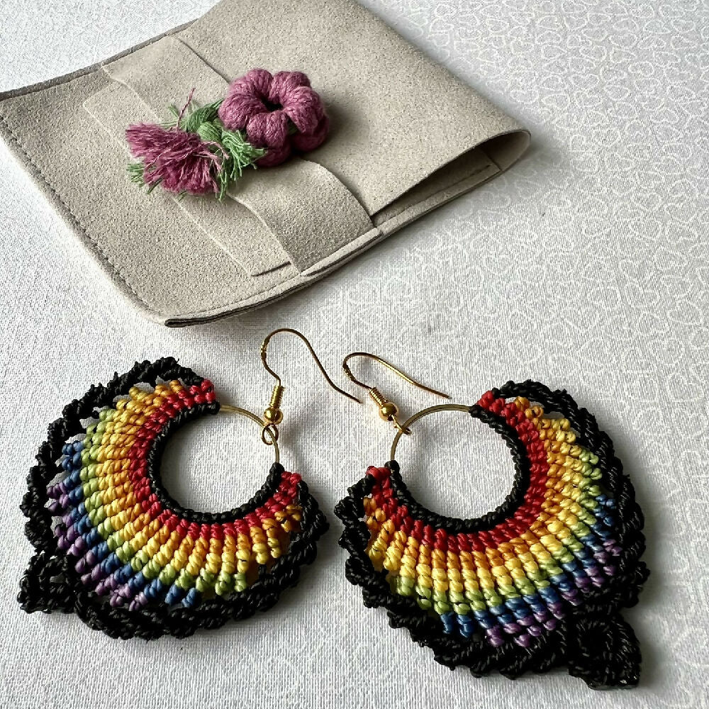 SOLD OUT - Rainbow Micro macrame earrings +Free pouch