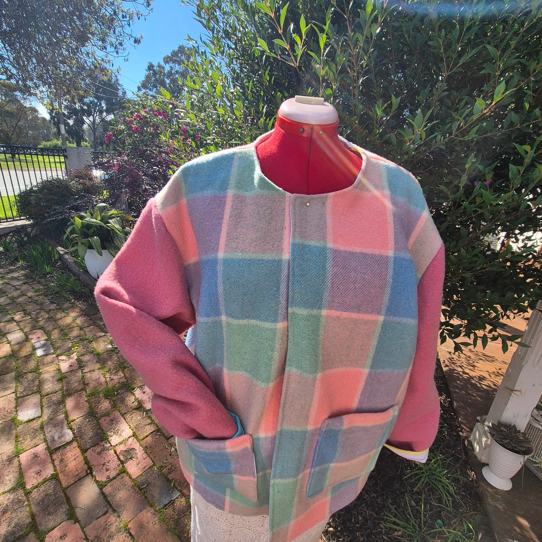 Upcycled woollen blanket jacket size 16