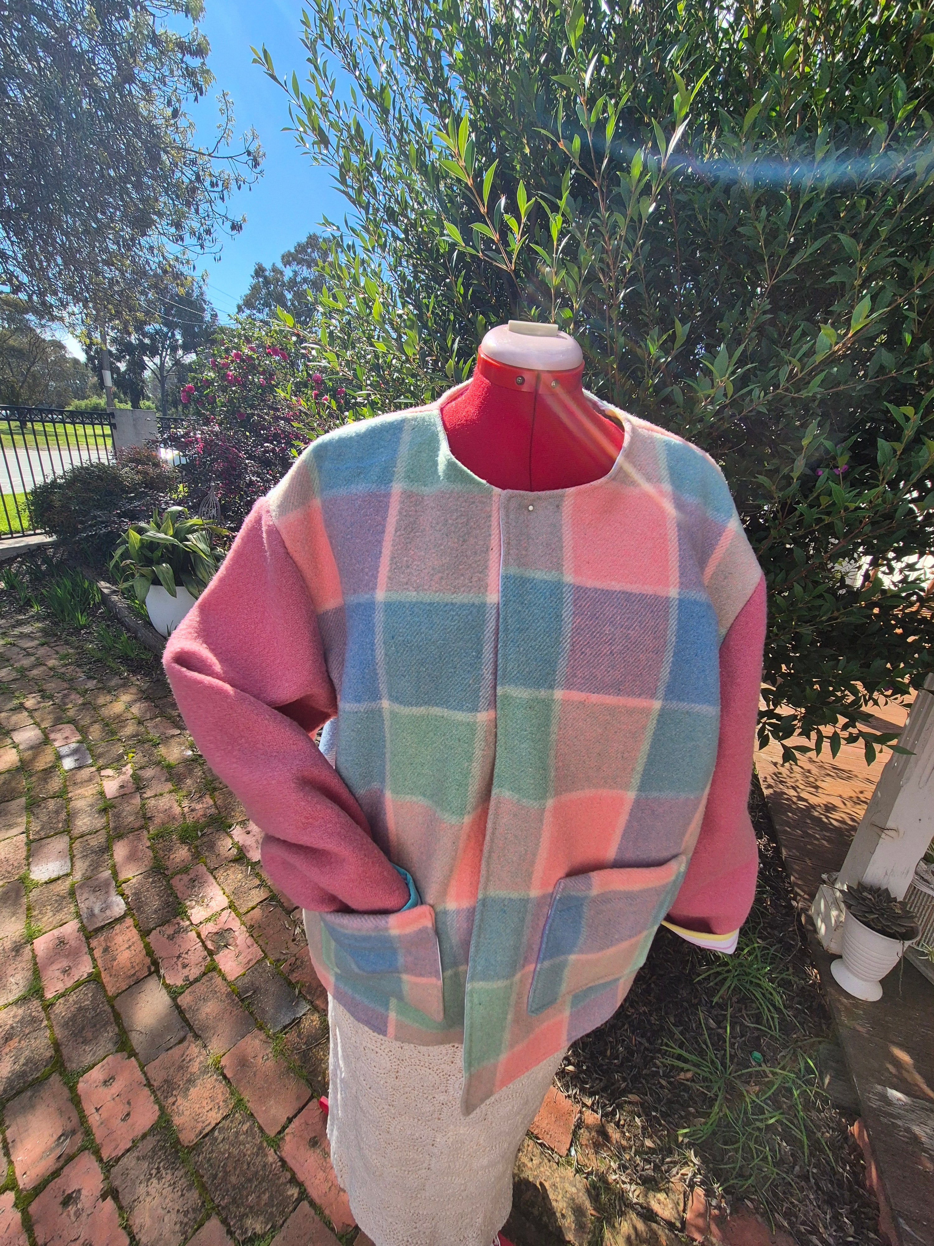 Upcycled woollen blanket jacket size 16