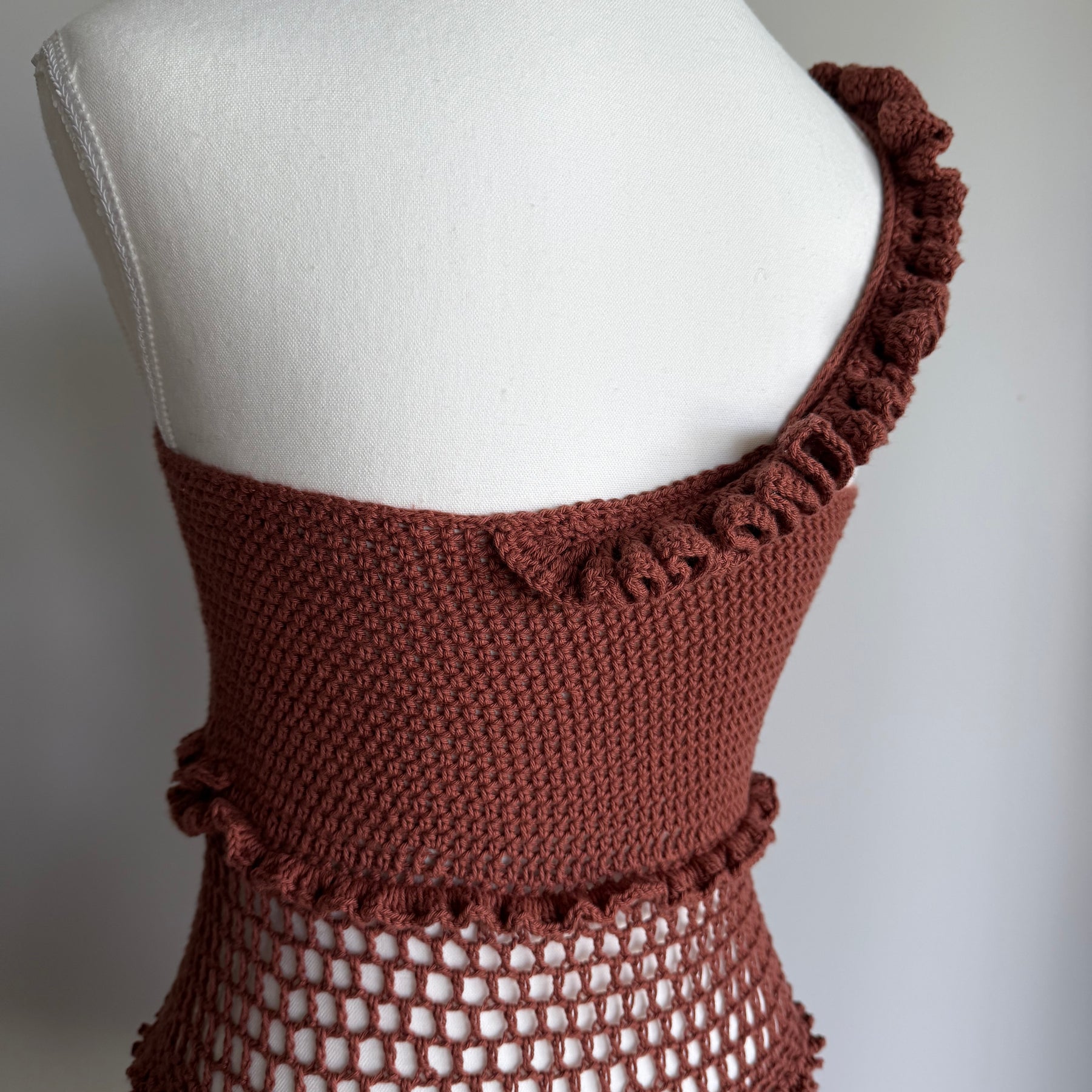 Chocolate Ruffle Crochet Dress