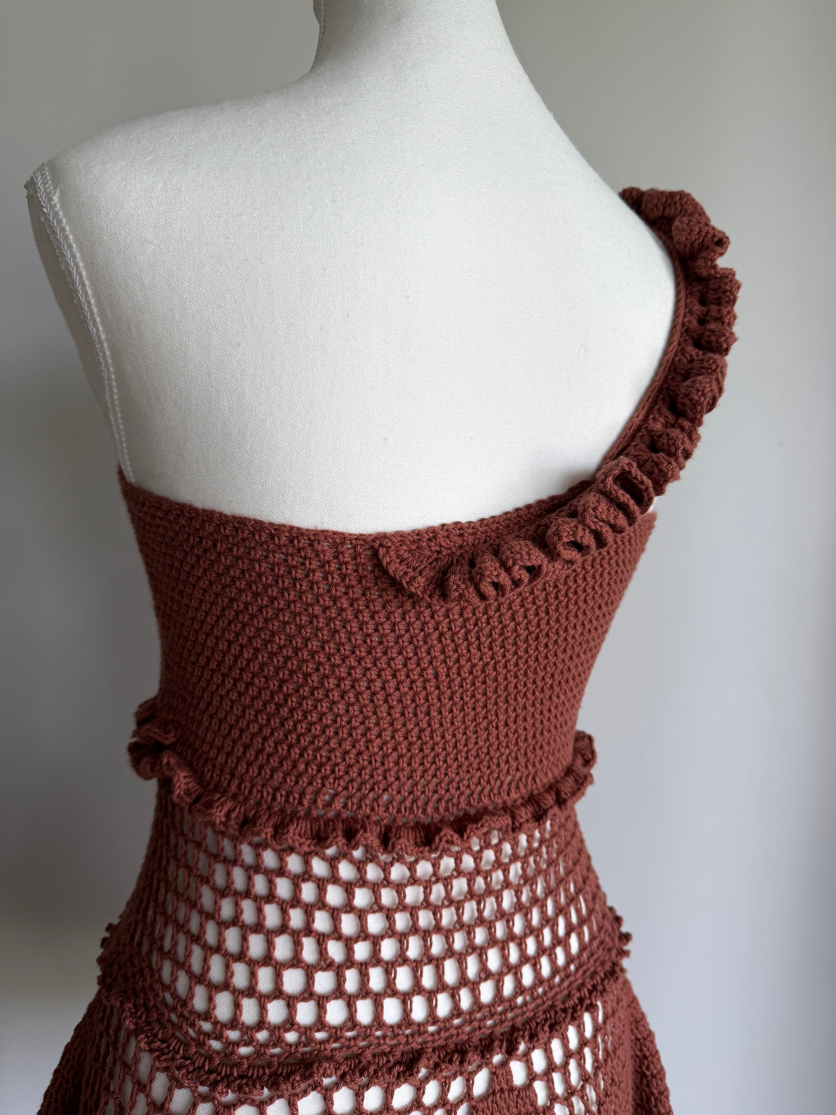 Chocolate Ruffle Crochet Dress