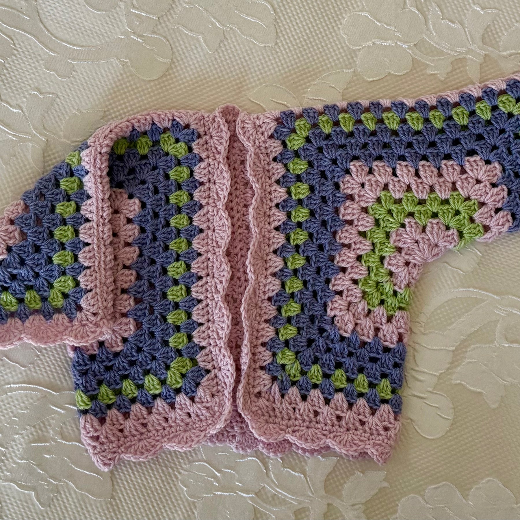 Crocheted hexi cardigan , size 6-12 months