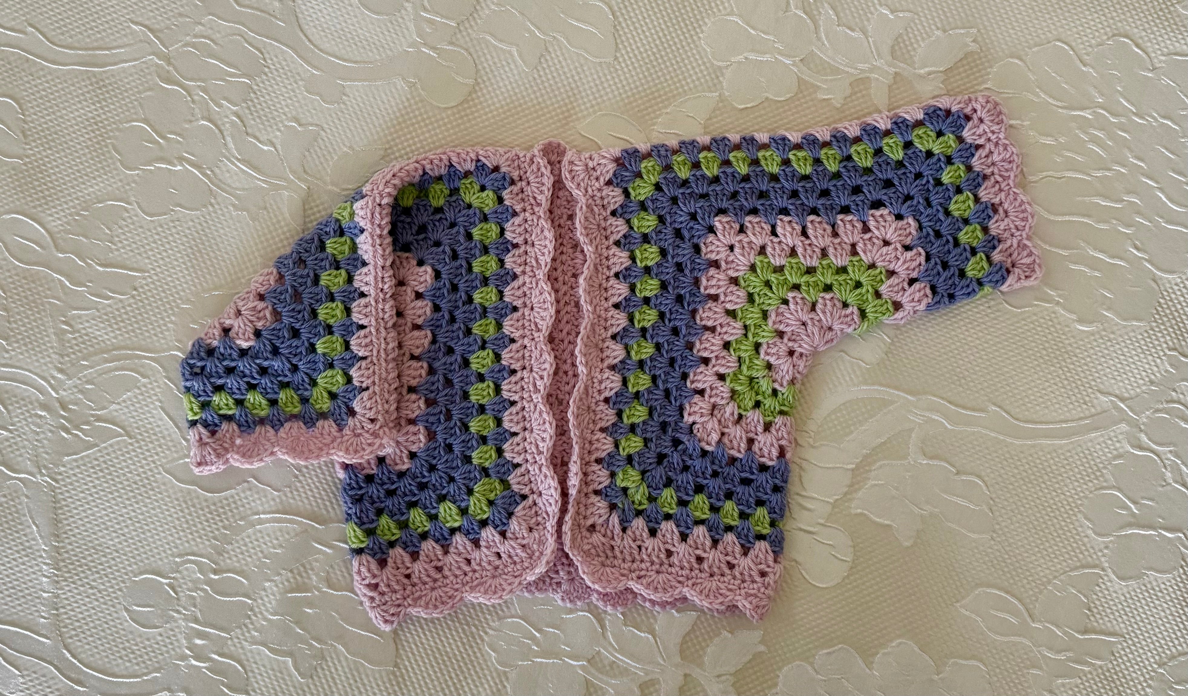 Crocheted hexi cardigan , size 6-12 months