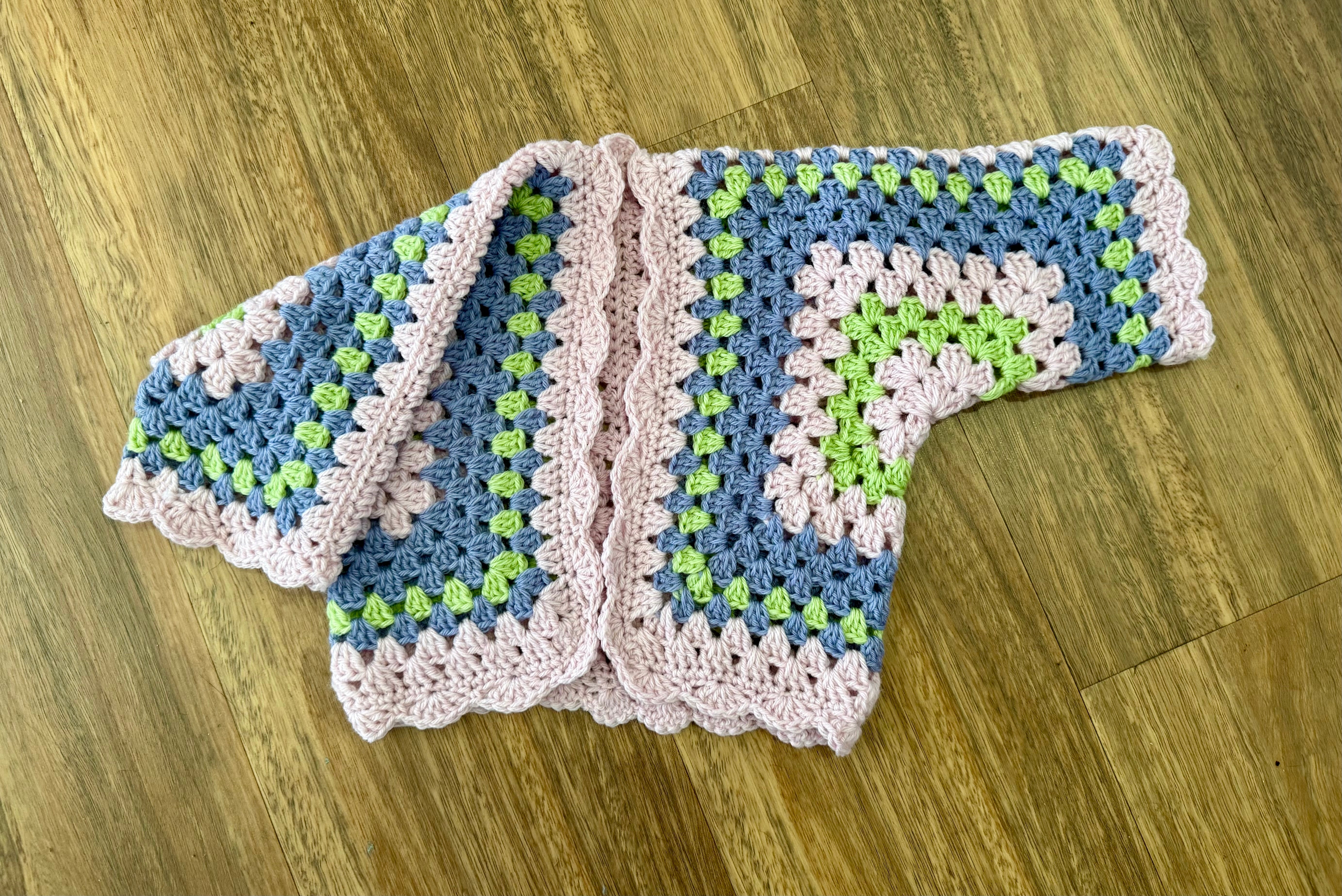 Crocheted hexi cardigan , size 6-12 months