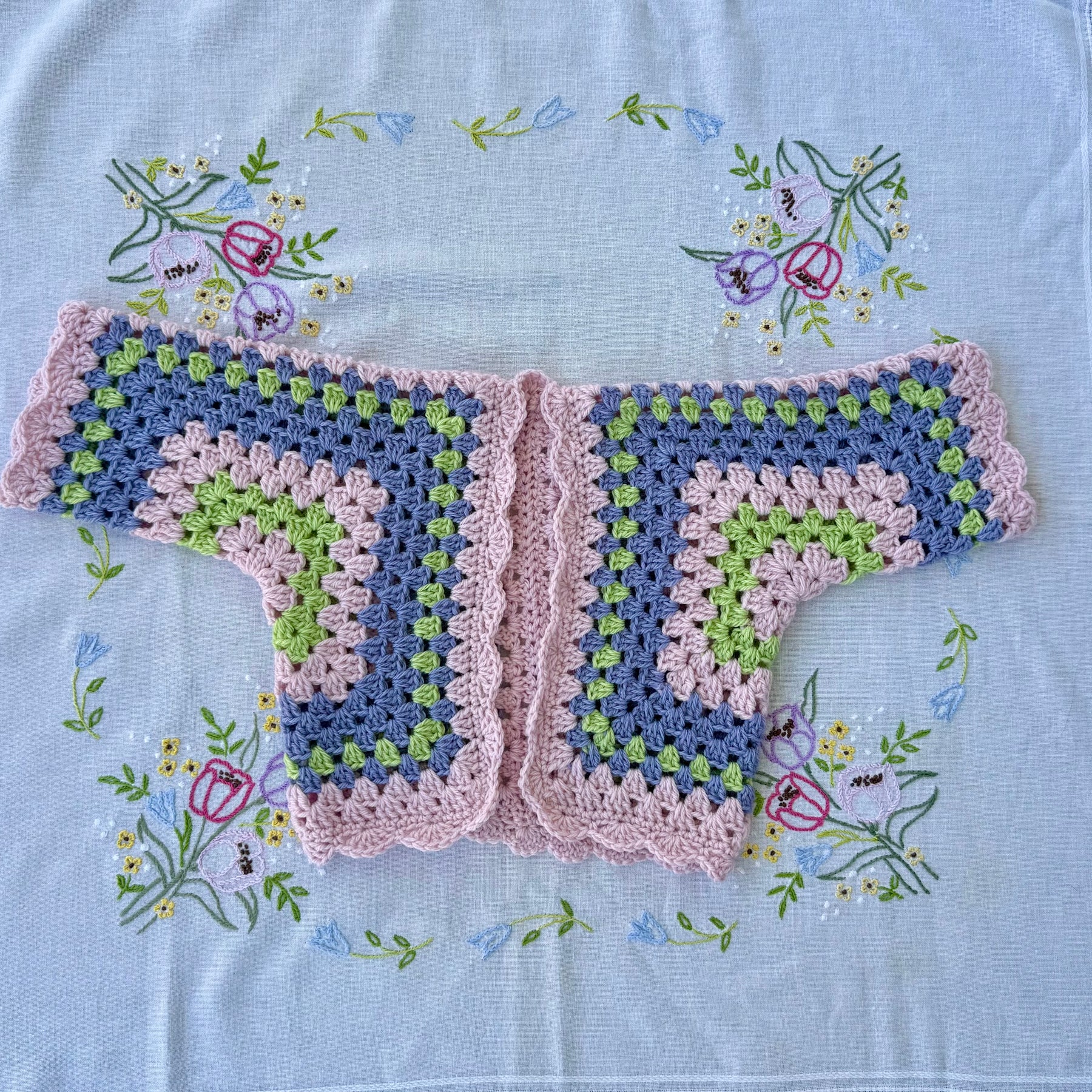 Crocheted hexi cardigan , size 6-12 months