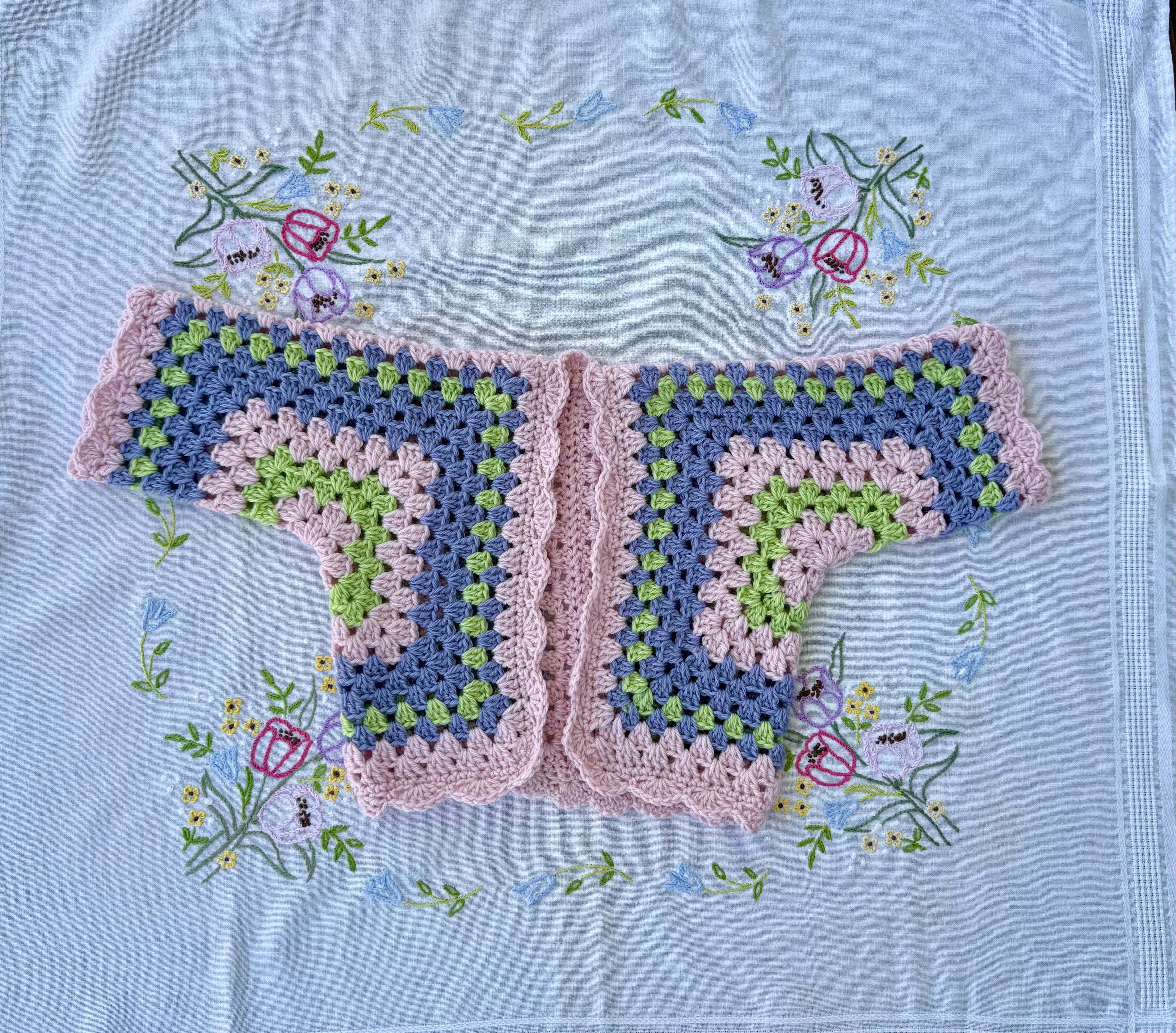Crocheted hexi cardigan , size 6-12 months