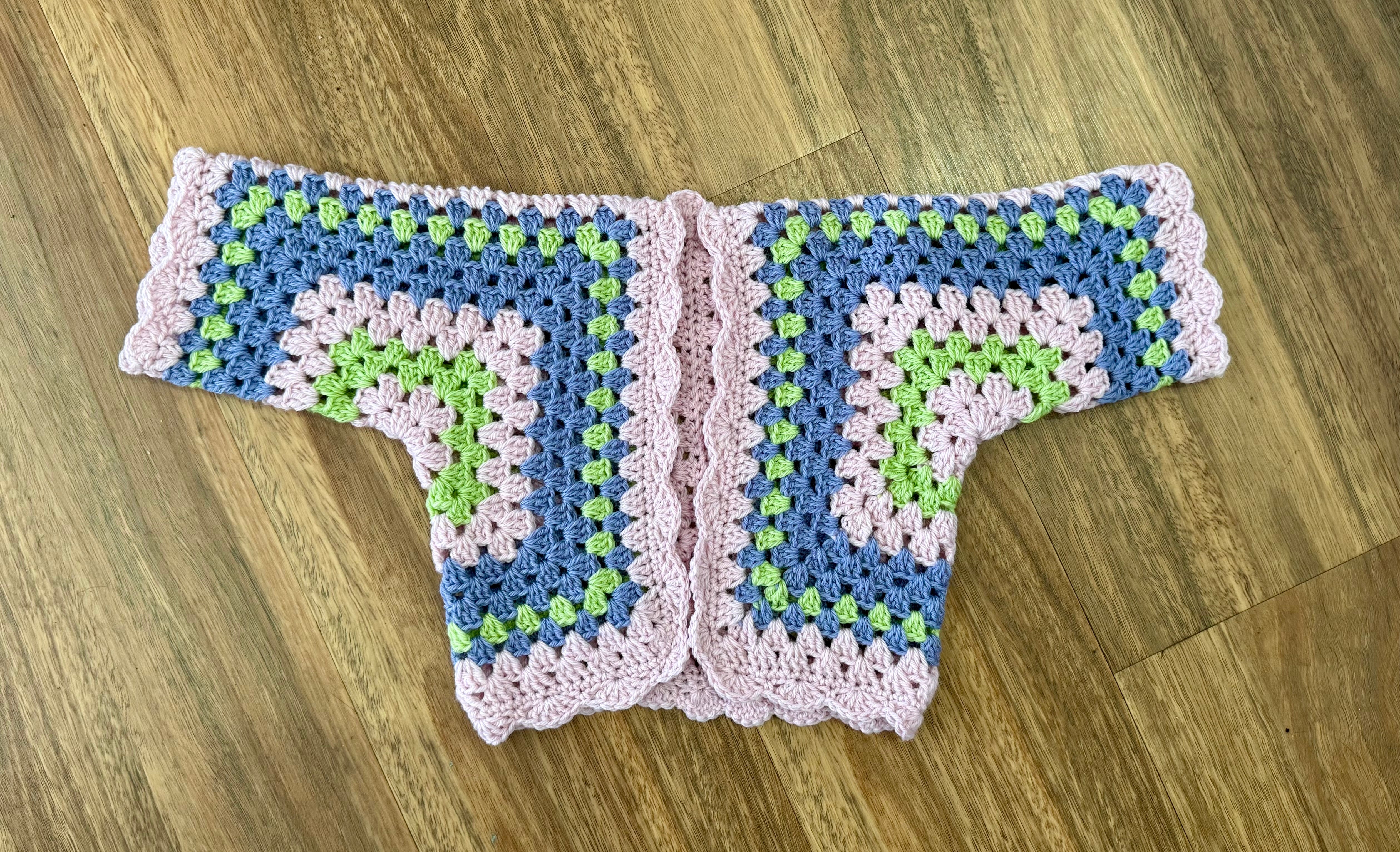 Crocheted hexi cardigan , size 6-12 months