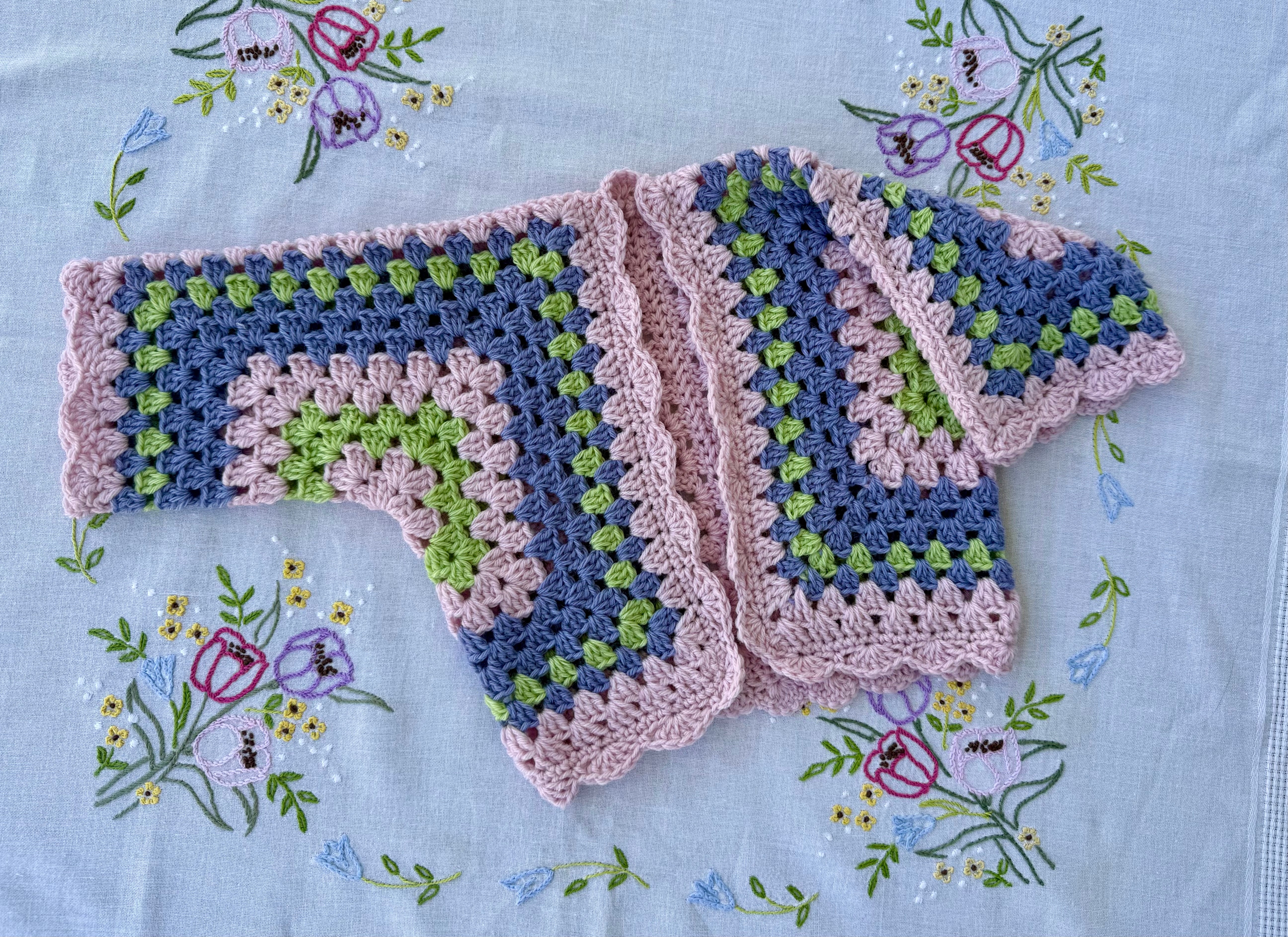 Crocheted hexi cardigan , size 6-12 months
