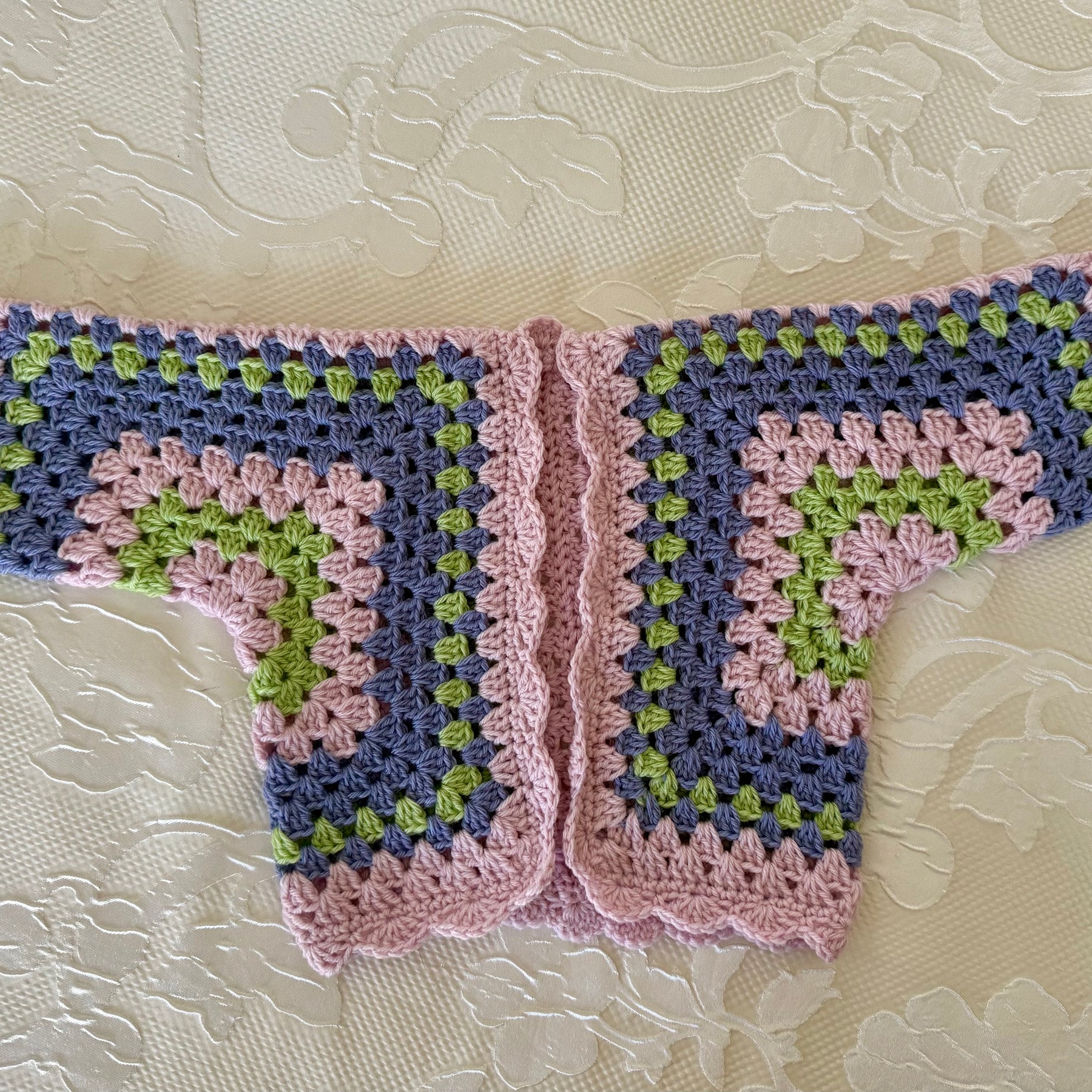 Crocheted hexi cardigan , size 6-12 months